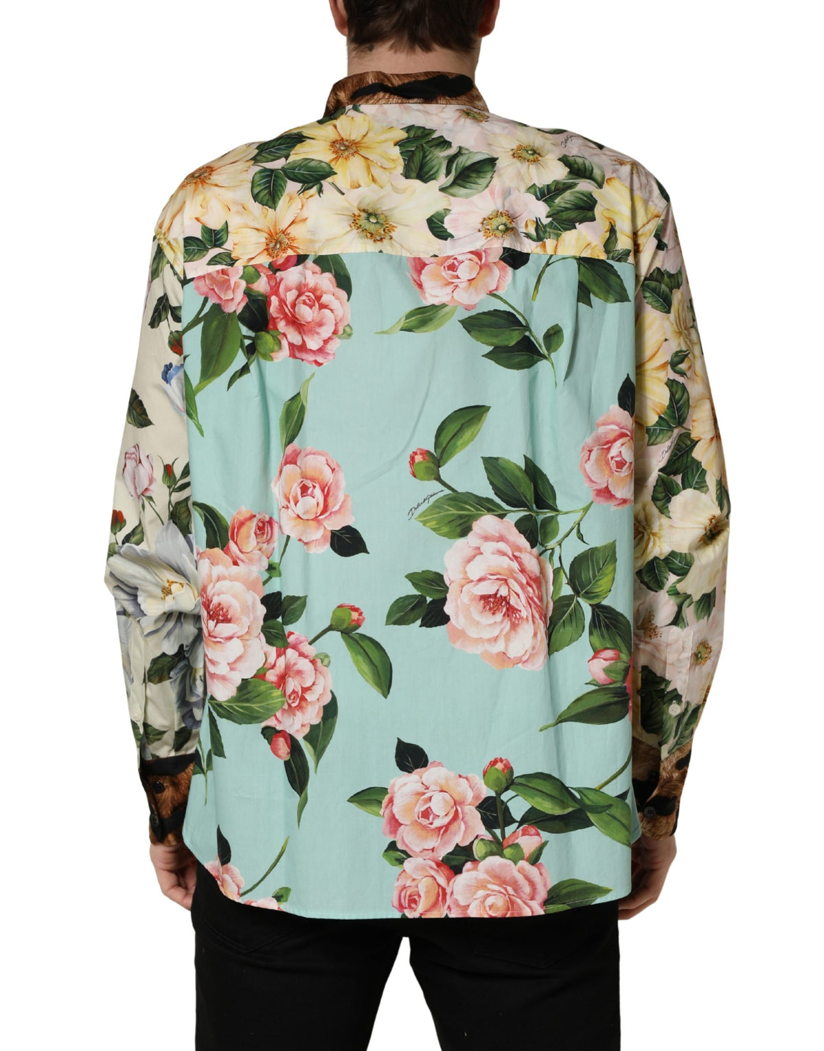 Dolce & Gabbana Multicolor Floral Animal Print Collared Men's Shirt