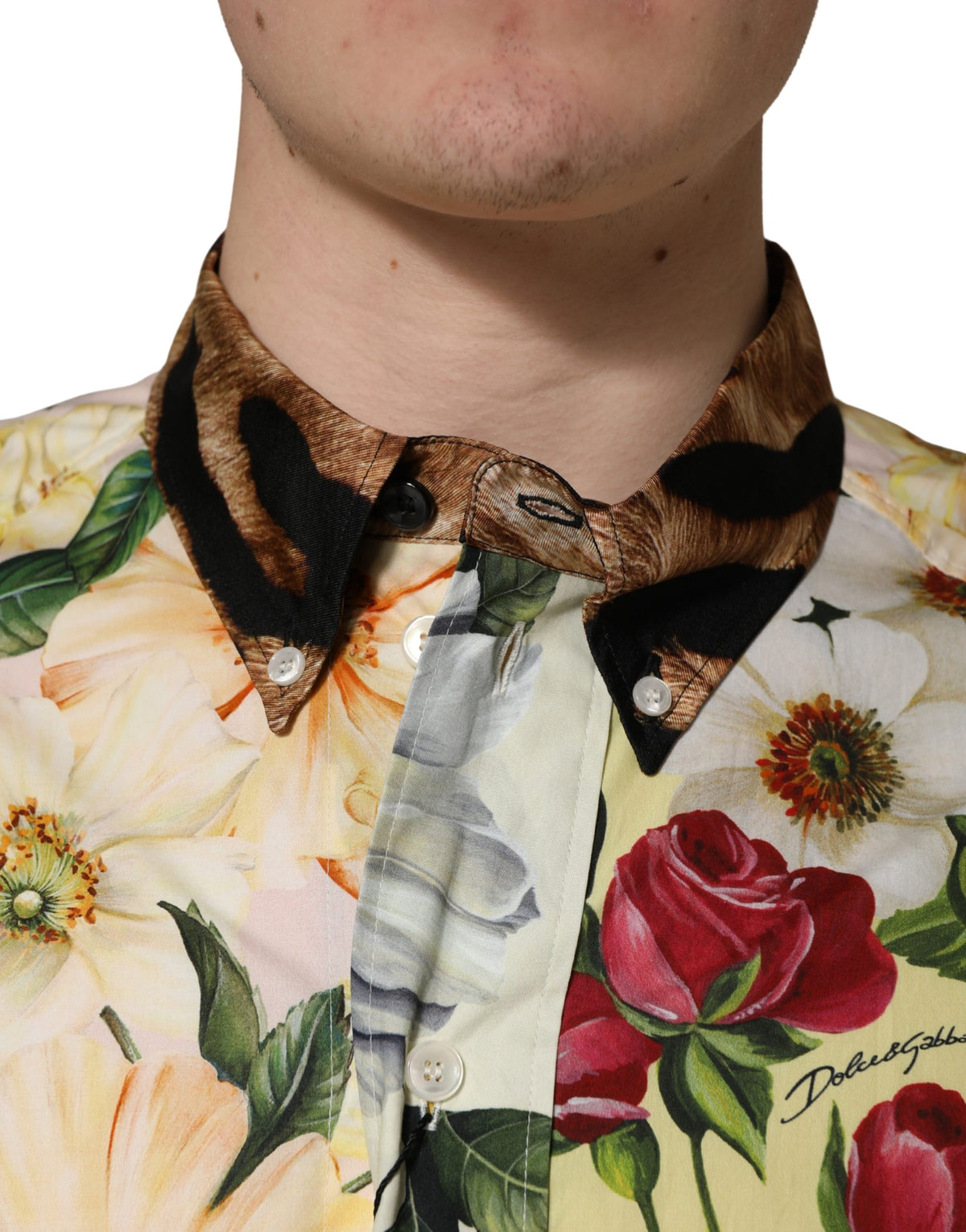 Dolce & Gabbana Multicolor Floral Animal Print Collared Men's Shirt
