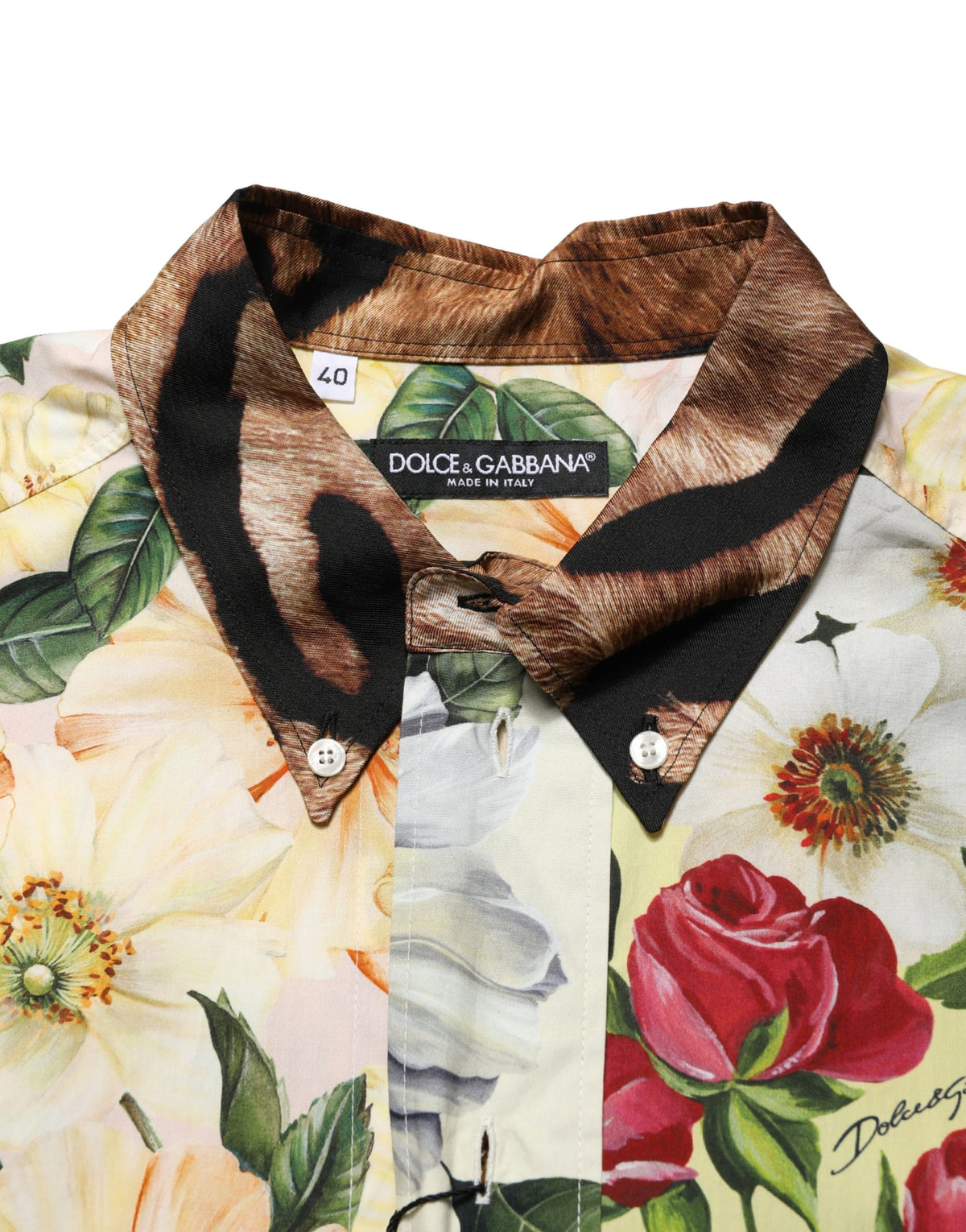 Dolce & Gabbana Multicolor Floral Animal Print Collared Men's Shirt