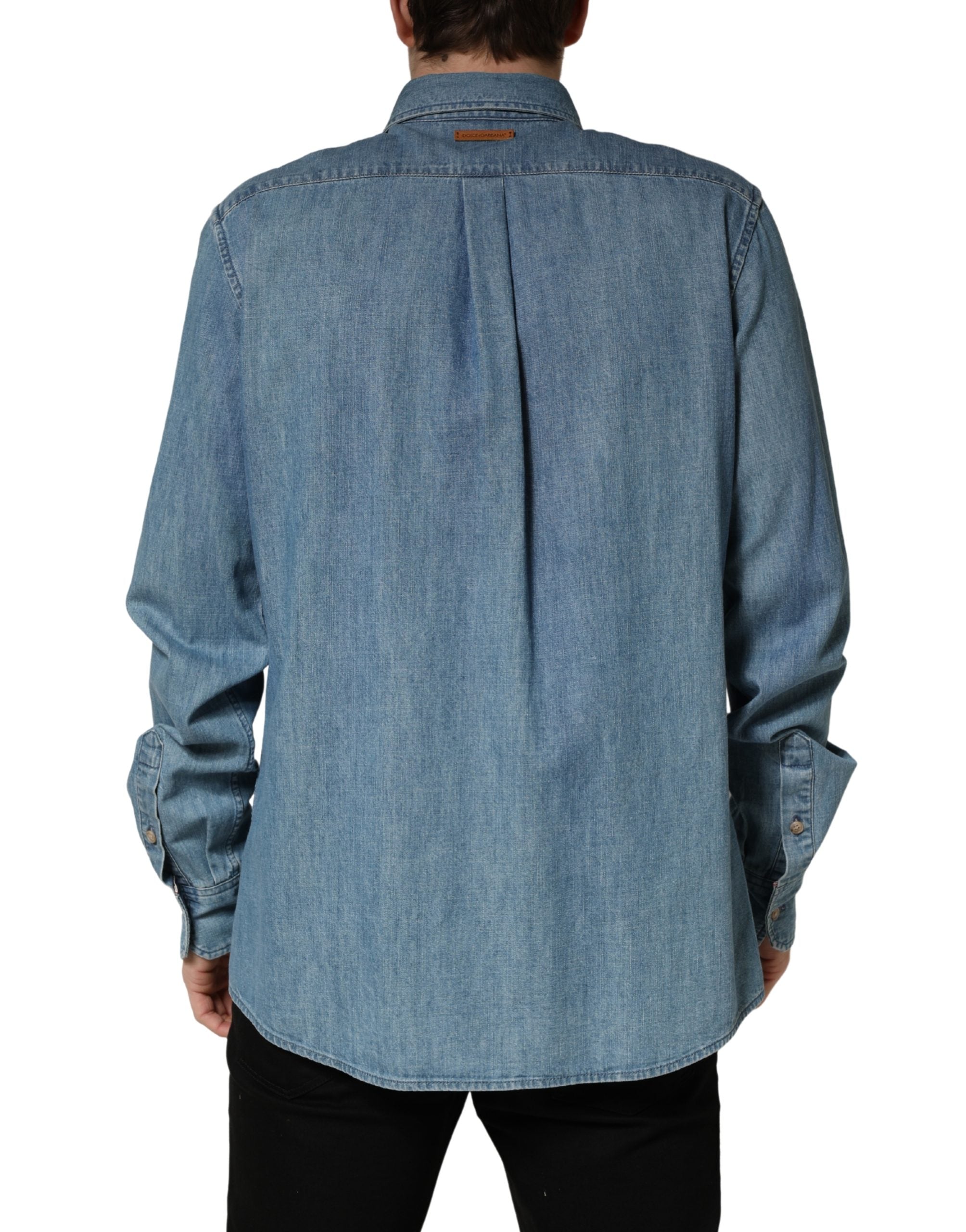 Dolce & Gabbana Blue Cotton Stretch Casual Denim Slim Men's Shirt