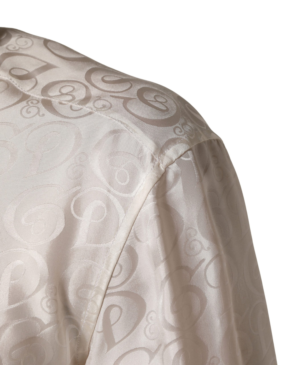 Dolce & Gabbana White Silk Long Sleeve Tonal Logo Print Men's Shirt (Pre-Owned)