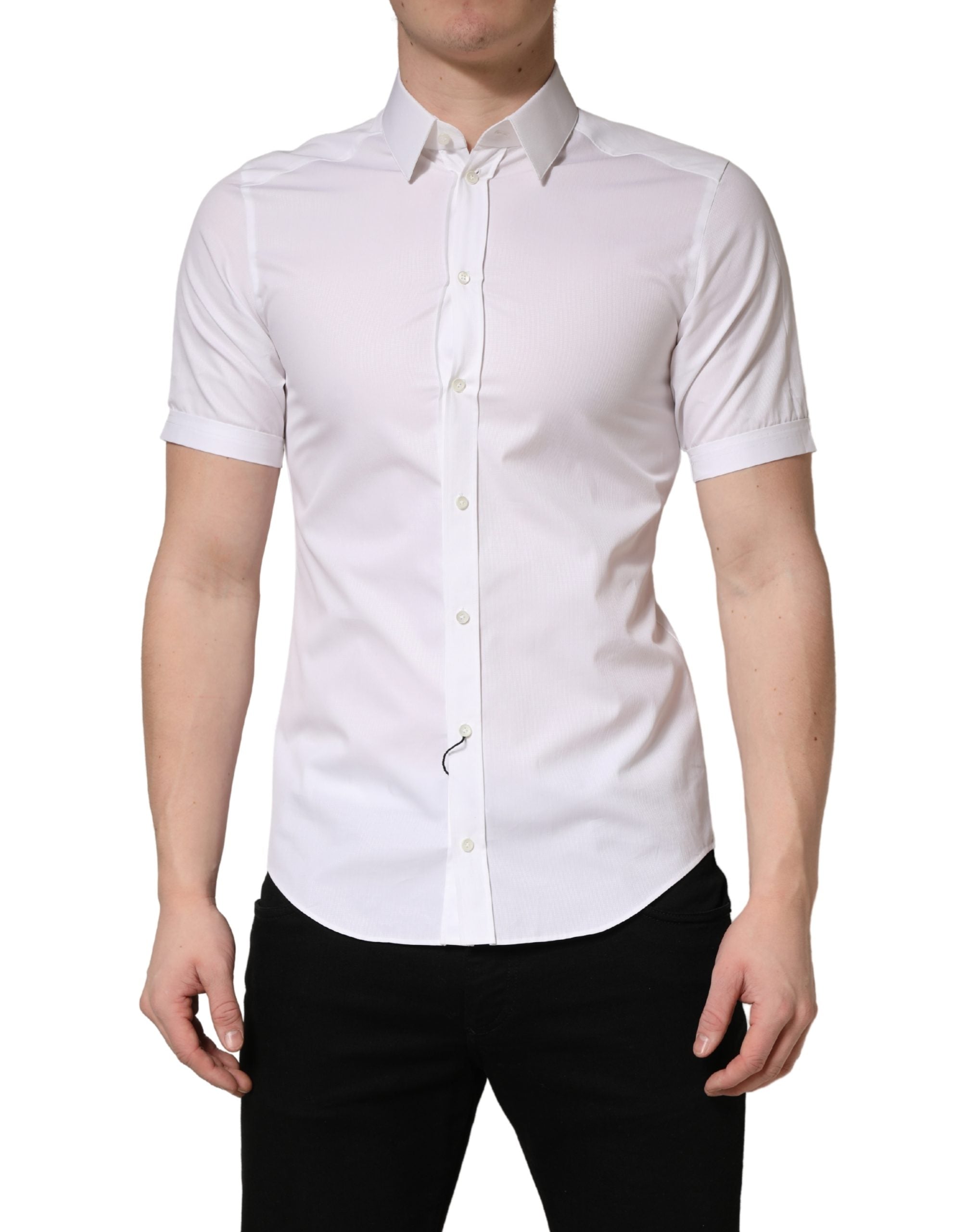 Dolce & Gabbana White Cotton Short Sleeves Button Down Men's Shirt (Pre-Owned)