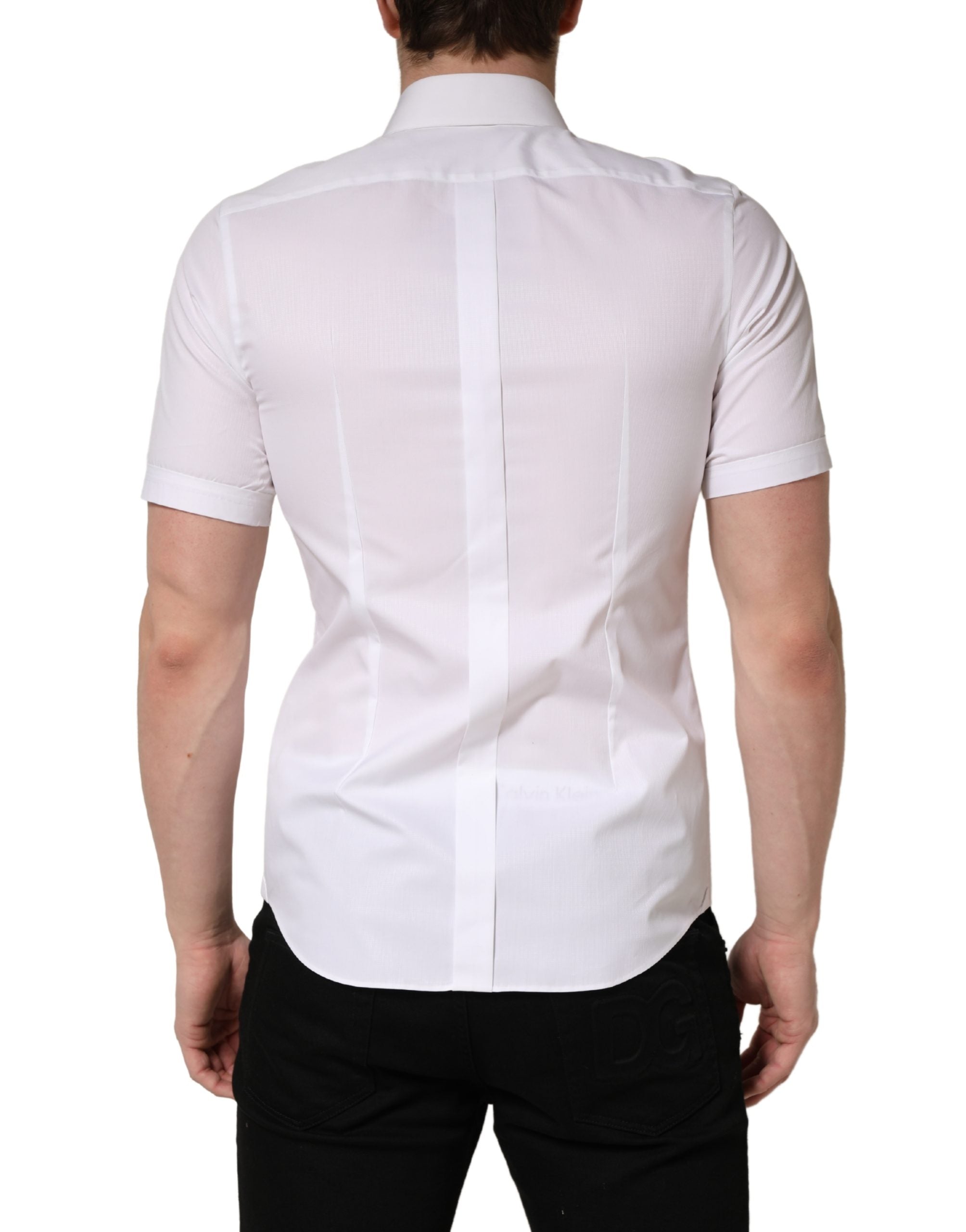 Dolce & Gabbana White Cotton Short Sleeves Button Down Men's Shirt (Pre-Owned)