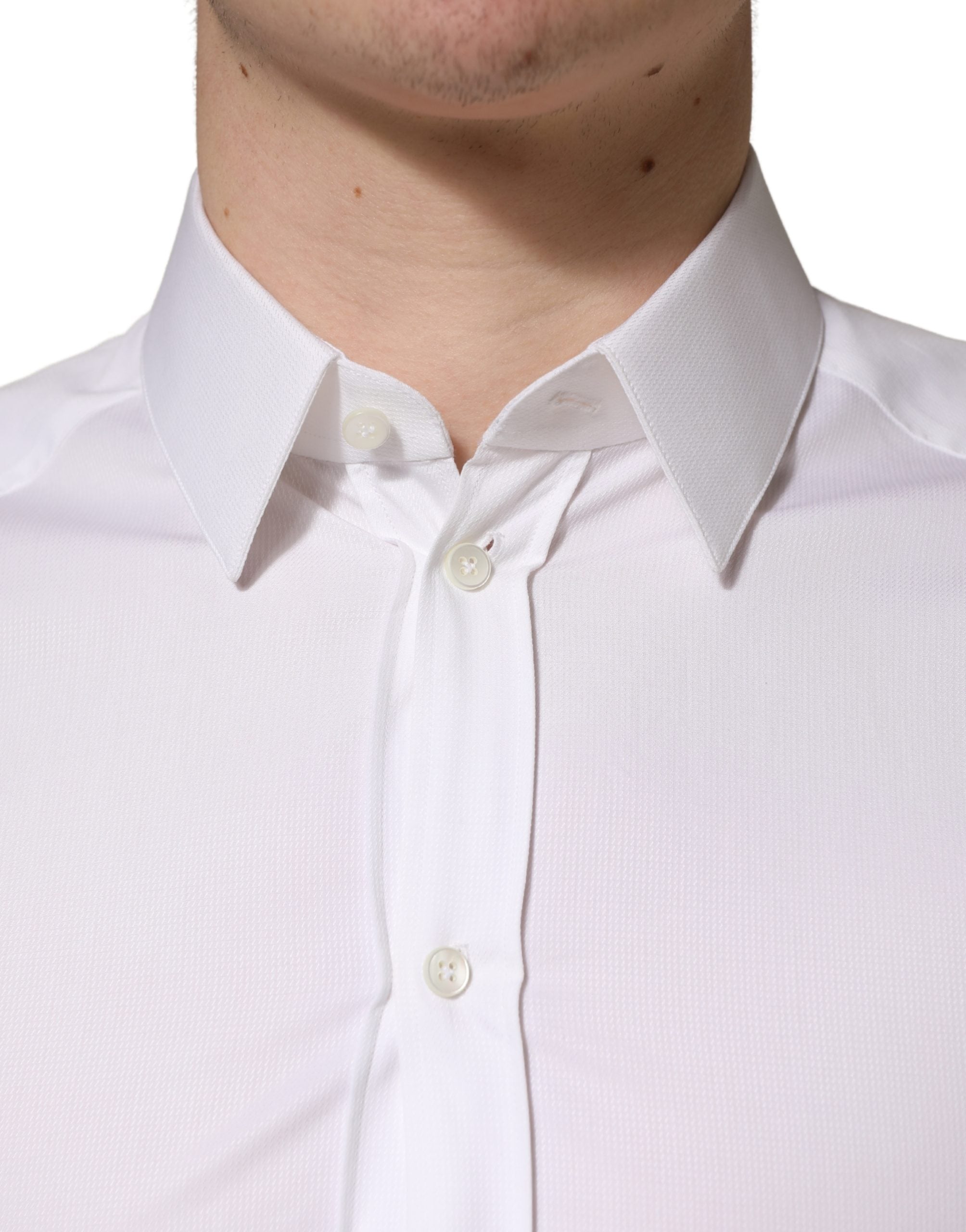 Dolce & Gabbana White Cotton Short Sleeves Button Down Men's Shirt (Pre-Owned)