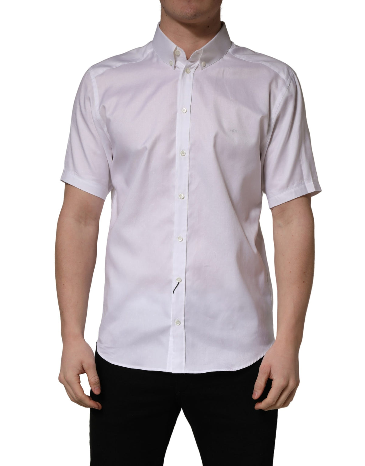 Dolce & Gabbana White Cotton Short Sleeves Button Down Men's Shirt (Pre-Owned)