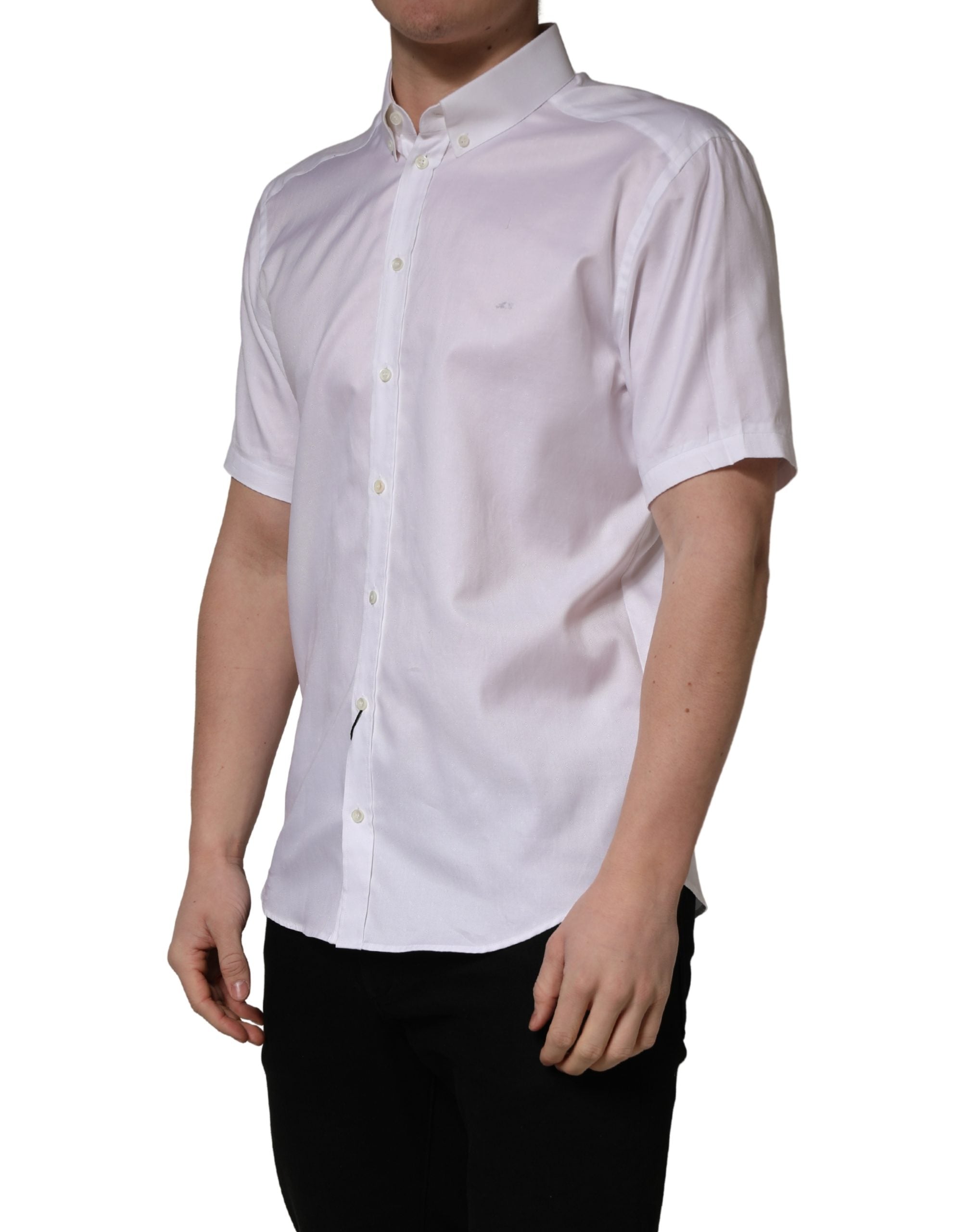 Dolce & Gabbana White Cotton Short Sleeves Button Down Men's Shirt (Pre-Owned)