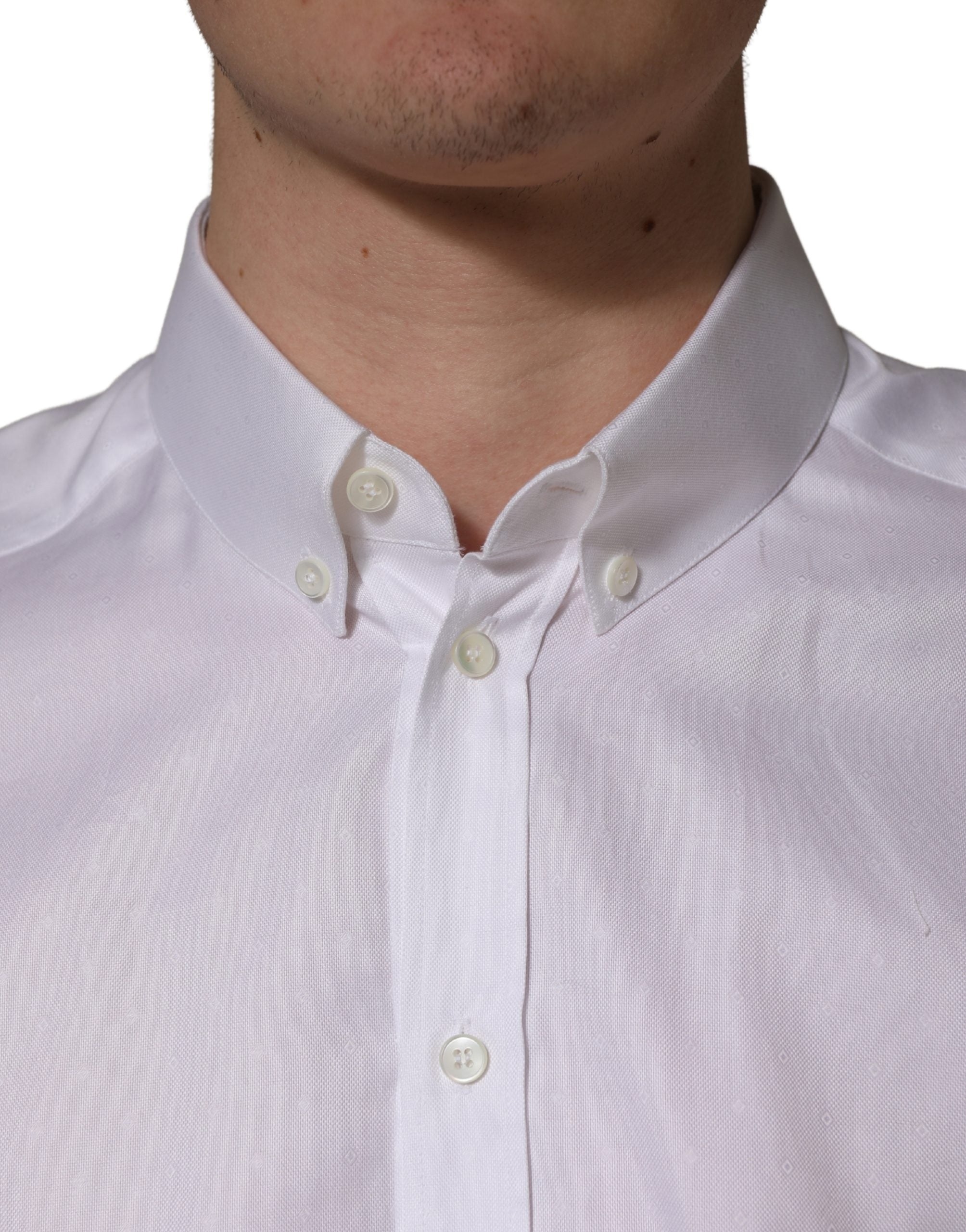 Dolce & Gabbana White Cotton Short Sleeves Button Down Men's Shirt (Pre-Owned)