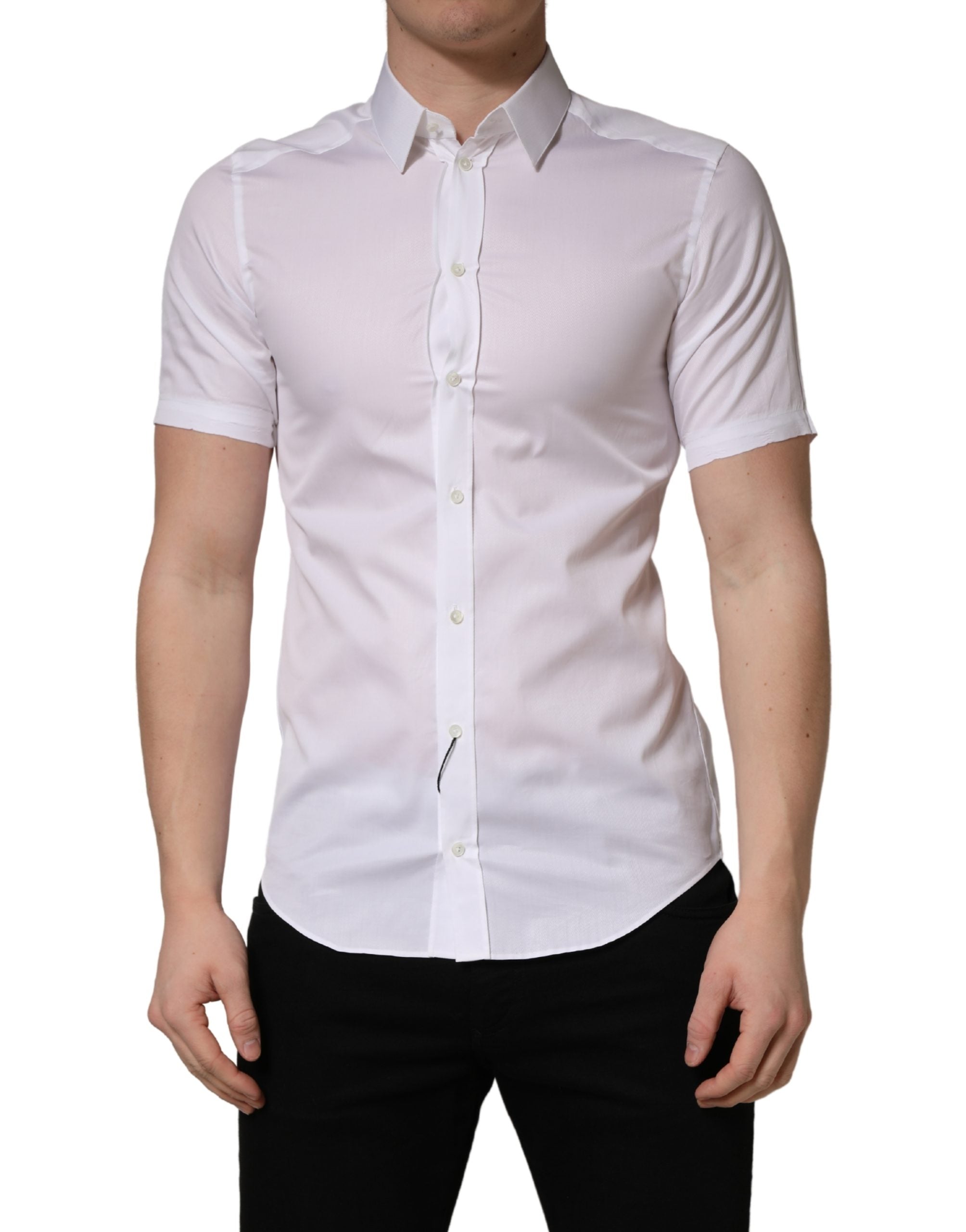 Dolce & Gabbana White Cotton Short Sleeves Button Down Men's Shirt (Pre-Owned)