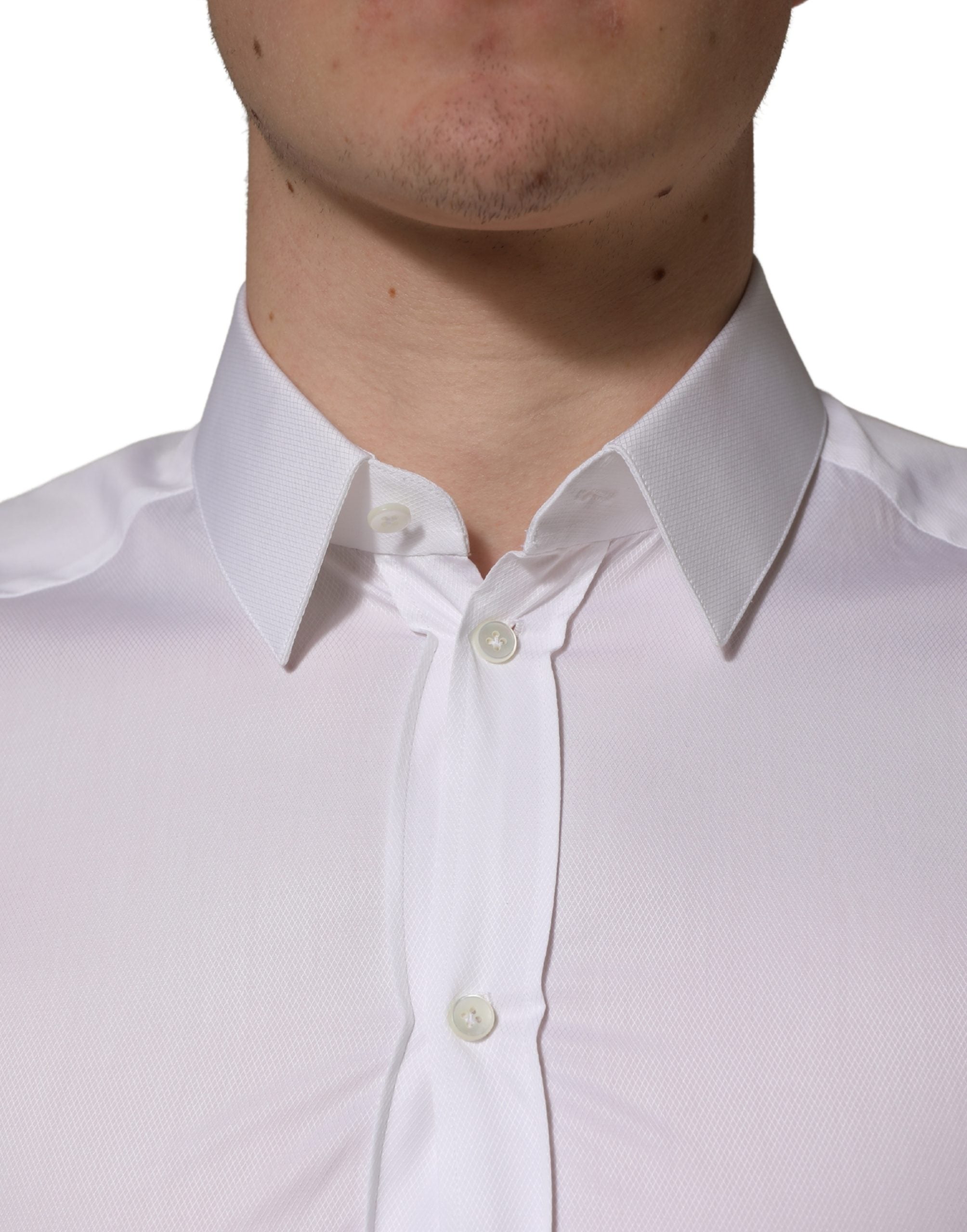 Dolce & Gabbana White Cotton Short Sleeves Button Down Men's Shirt (Pre-Owned)