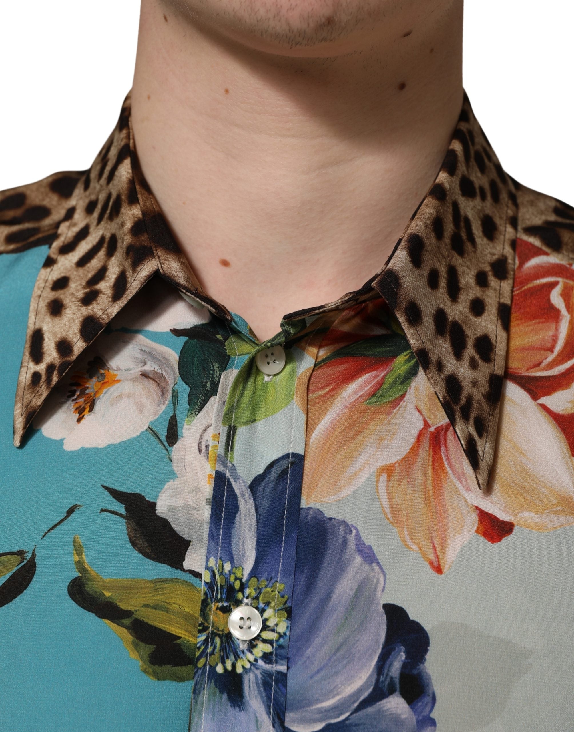Dolce & Gabbana Multicolor Floral Animal Print Collared Men's Shirt