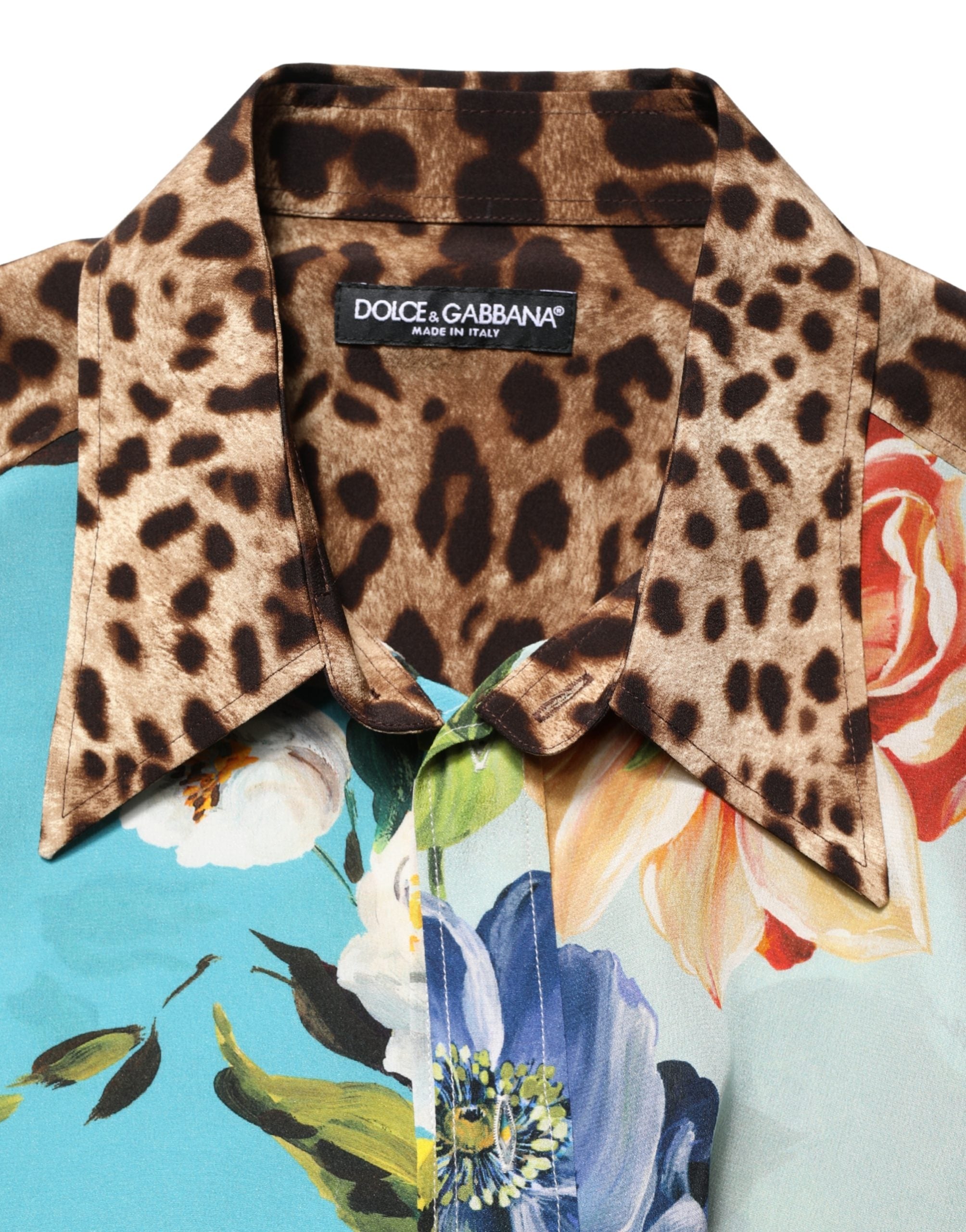 Dolce & Gabbana Multicolor Floral Animal Print Collared Men's Shirt