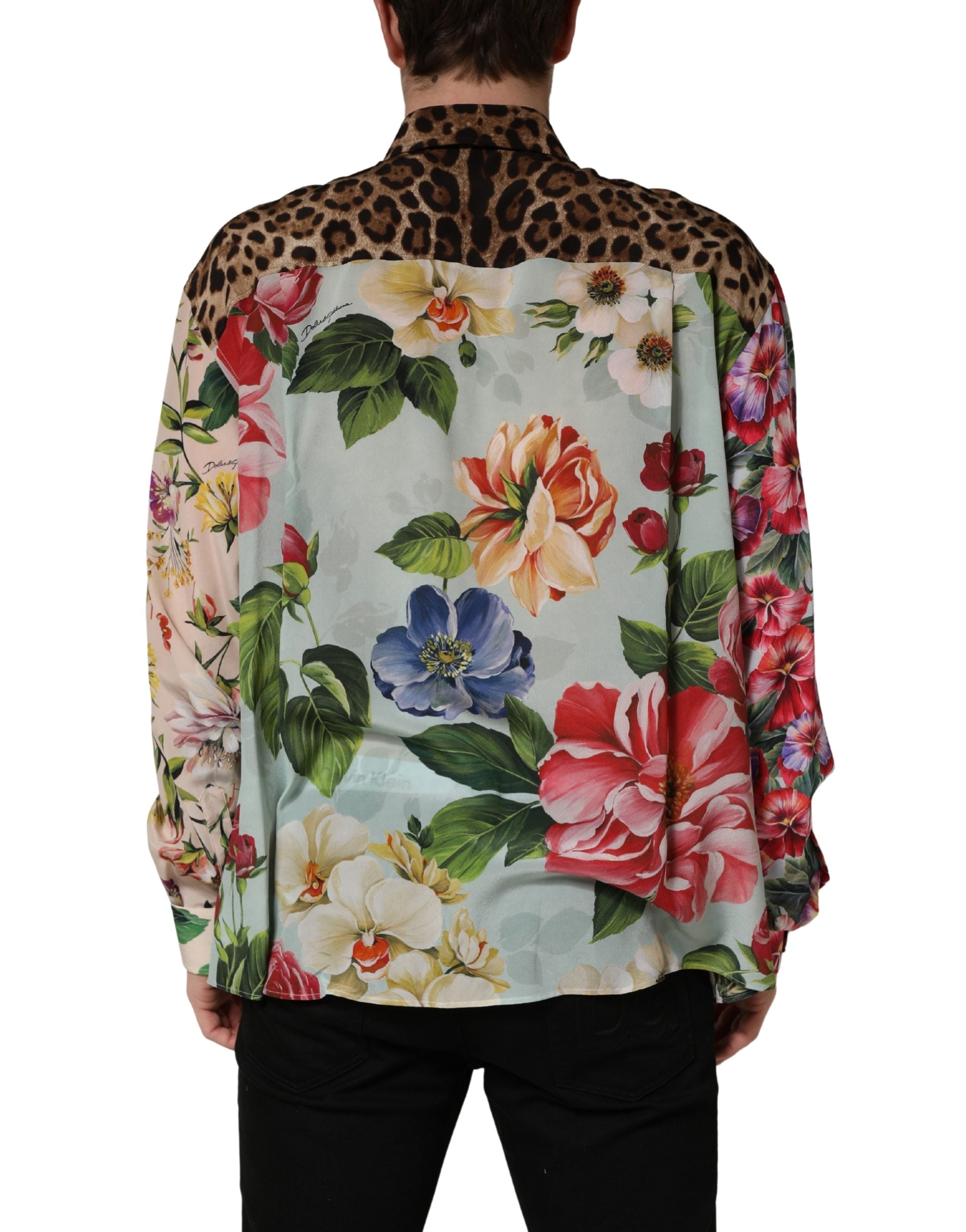 Dolce & Gabbana Multicolor Floral Animal Print Collared Men's Shirt