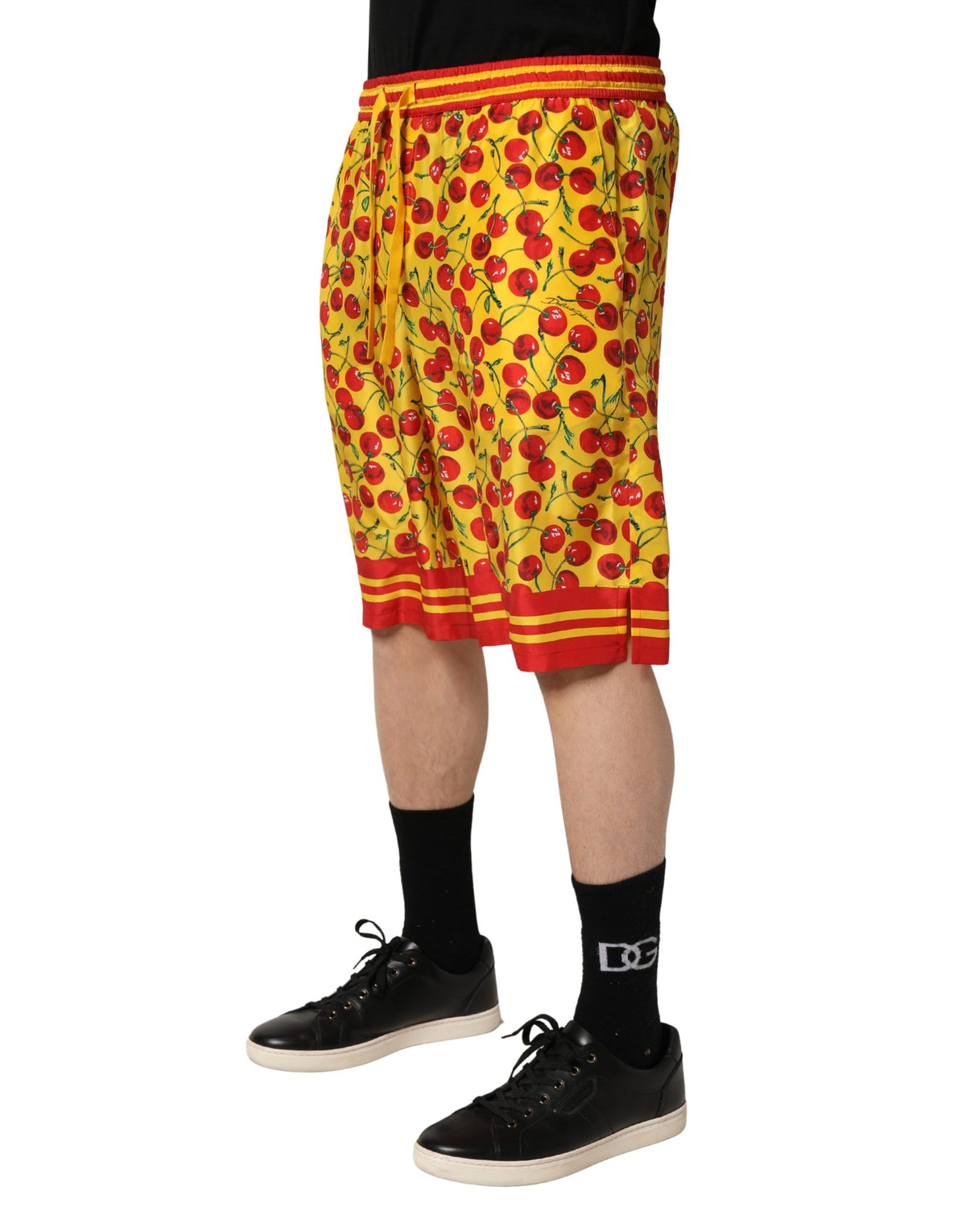Dolce & Gabbana Yellow Red Cherry Print Silk Bermuda Men's Shorts