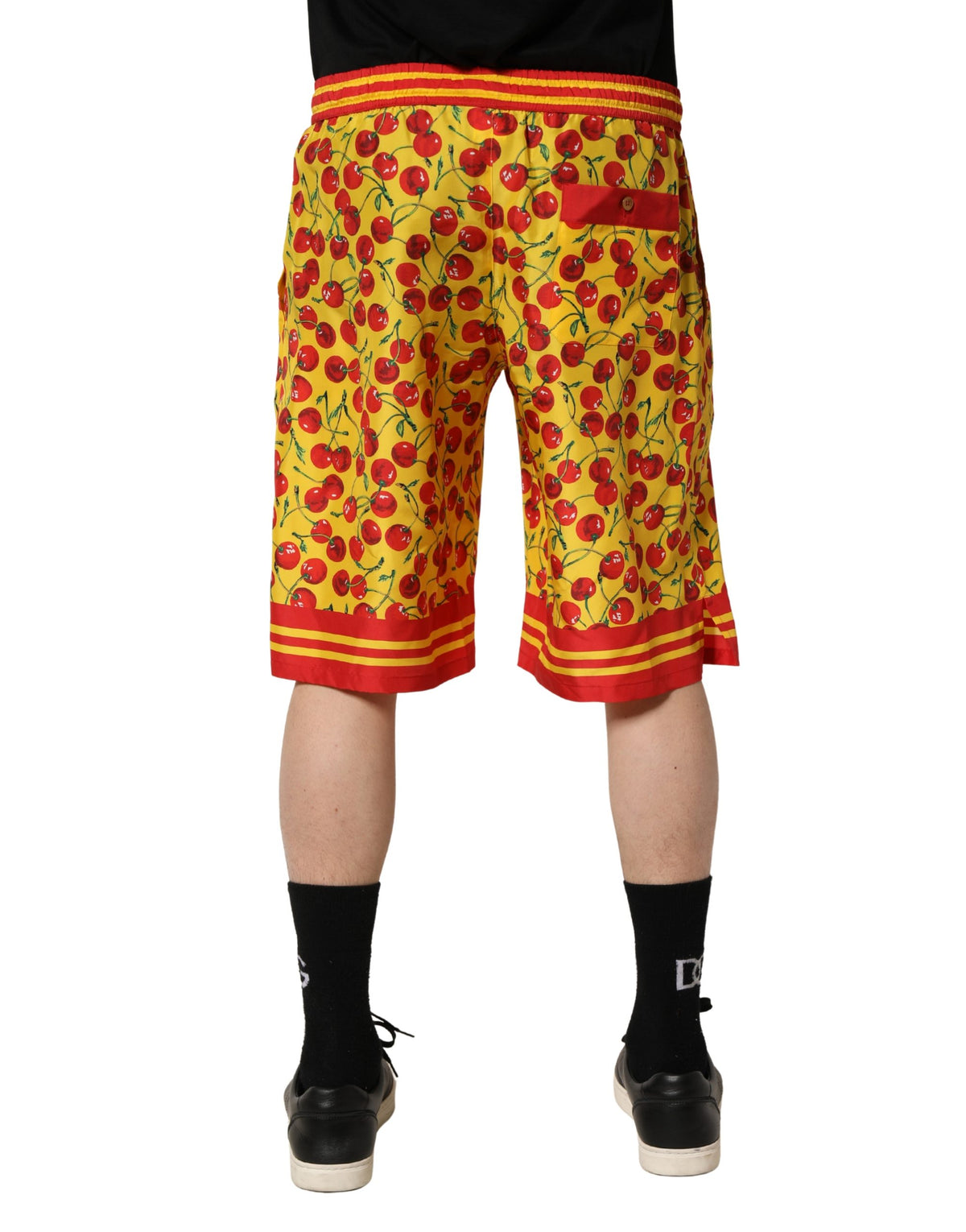 Dolce & Gabbana Yellow Red Cherry Print Silk Bermuda Men's Shorts