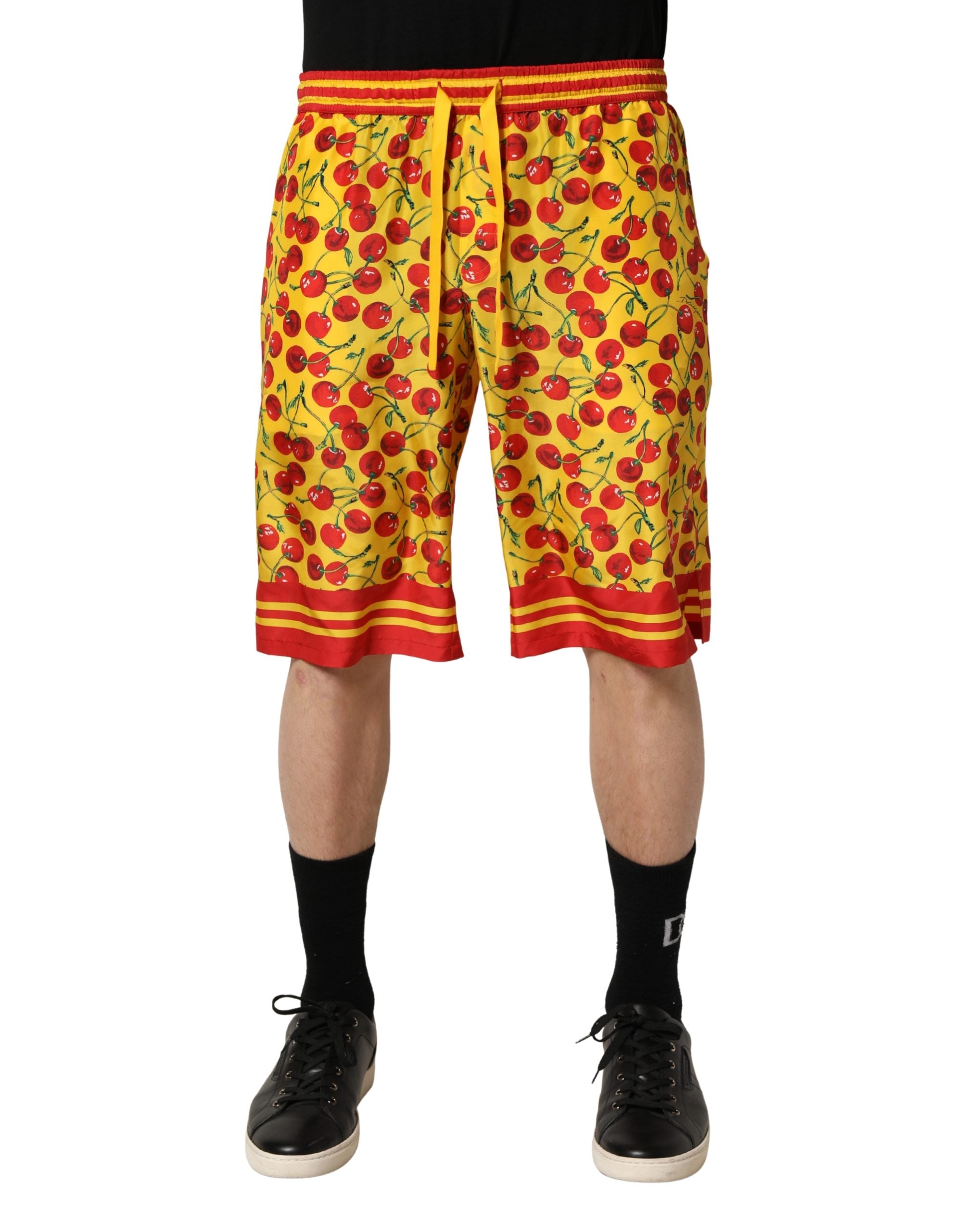 Dolce & Gabbana Yellow Red Cherry Print Silk Bermuda Men's Shorts