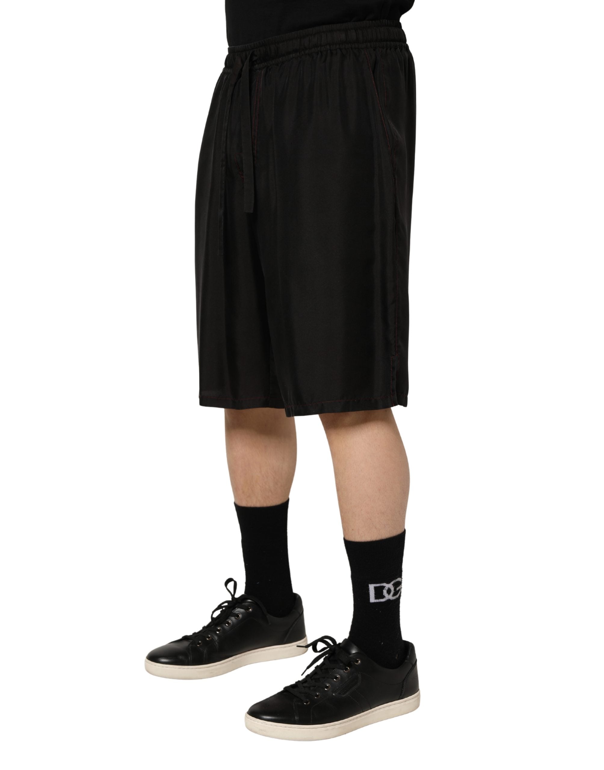 Dolce & Gabbana Black Silk Drawstring Men Bermuda Men's Shorts