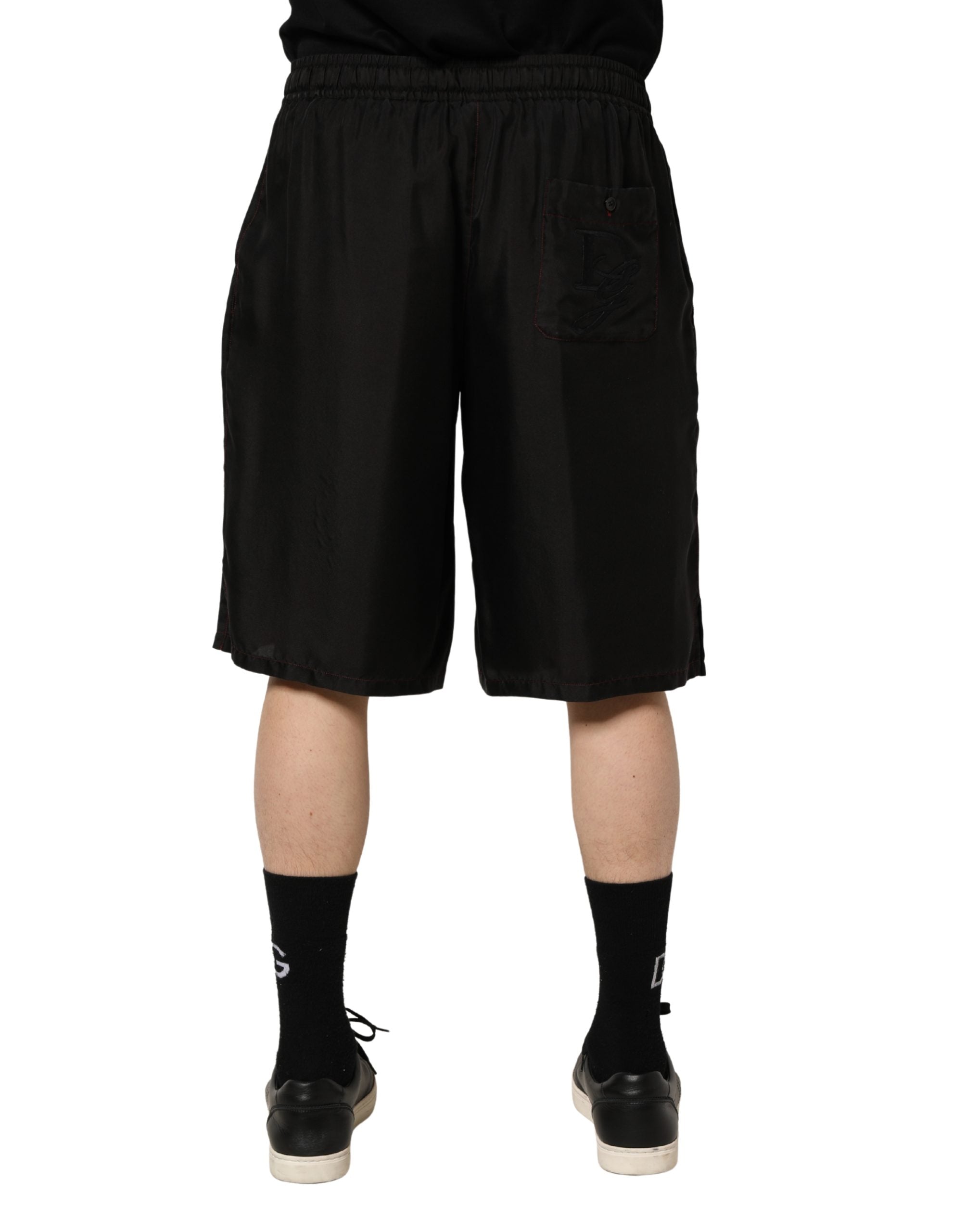 Dolce & Gabbana Black Silk Drawstring Men Bermuda Men's Shorts