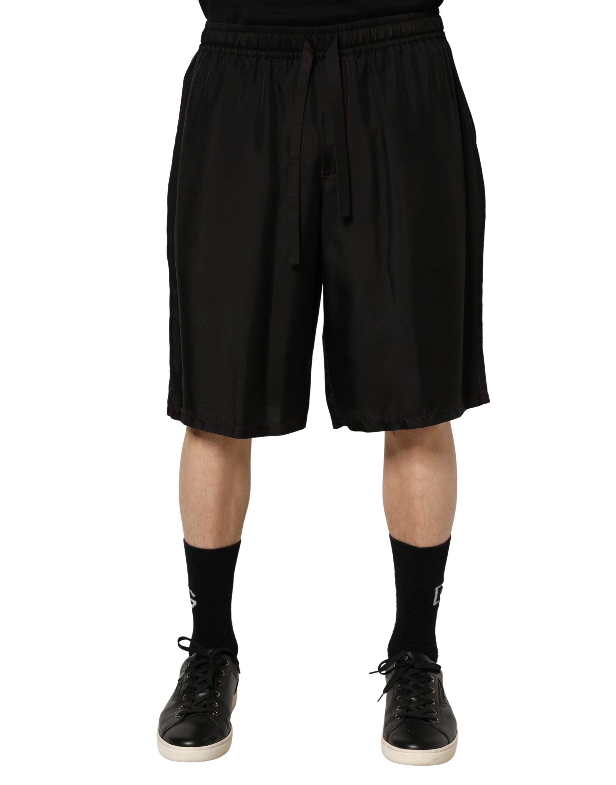 Dolce & Gabbana Black Silk Drawstring Men Bermuda Men's Shorts