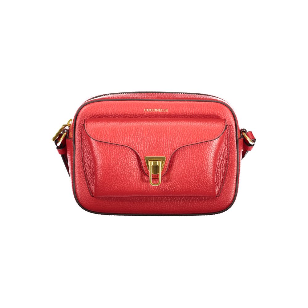 Coccinelle Rosso Leather Women's Bag with Adjustable Strap and Women's Pockets