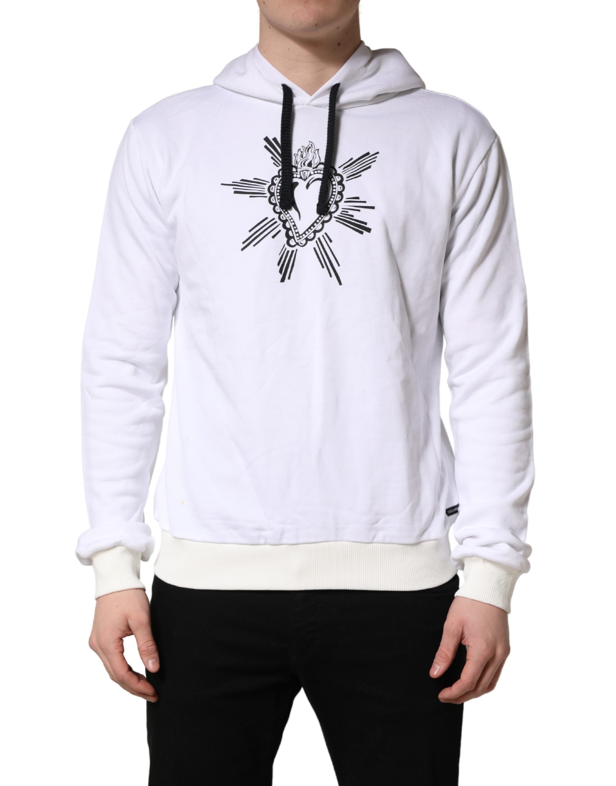 Dolce & Gabbana White Sacred Heart Hooded Sweatshirt Men's Sweater (Pre-Owned)