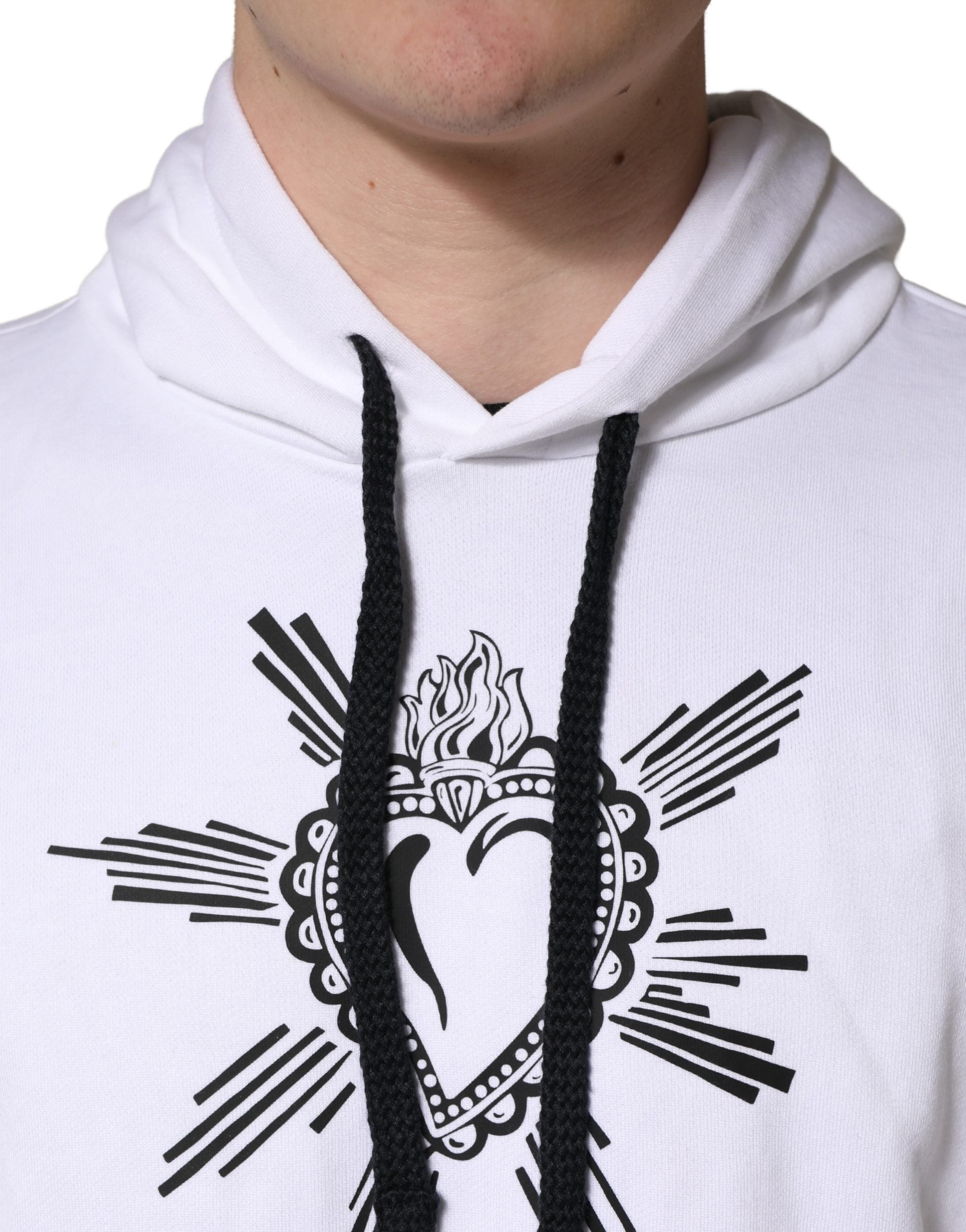 Dolce & Gabbana White Sacred Heart Hooded Sweatshirt Men's Sweater (Pre-Owned)