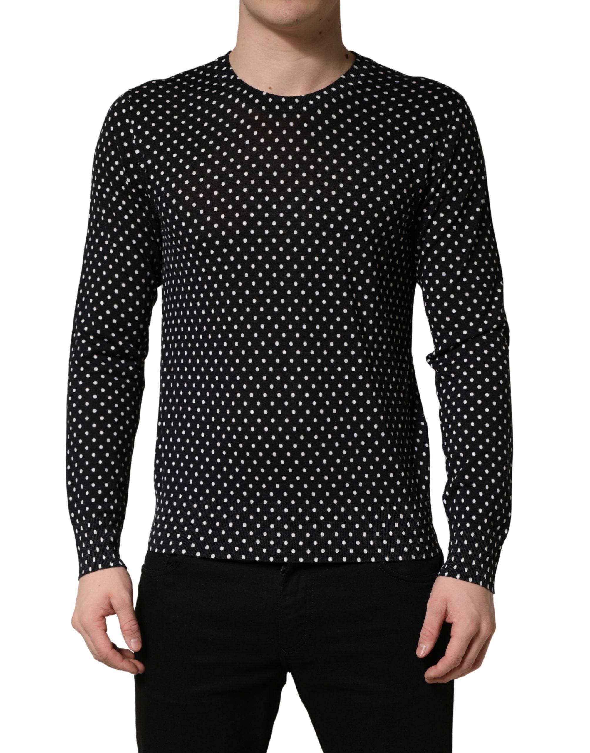 Dolce & Gabbana Black Polka Dot Crew Neck Pullover Men's Sweater (Pre-Owned)