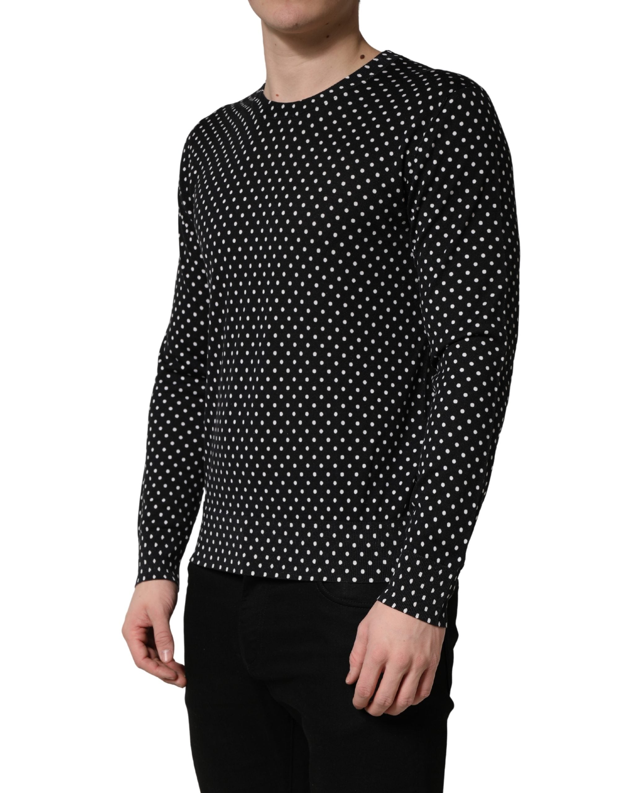 Dolce & Gabbana Black Polka Dot Crew Neck Pullover Men's Sweater (Pre-Owned)