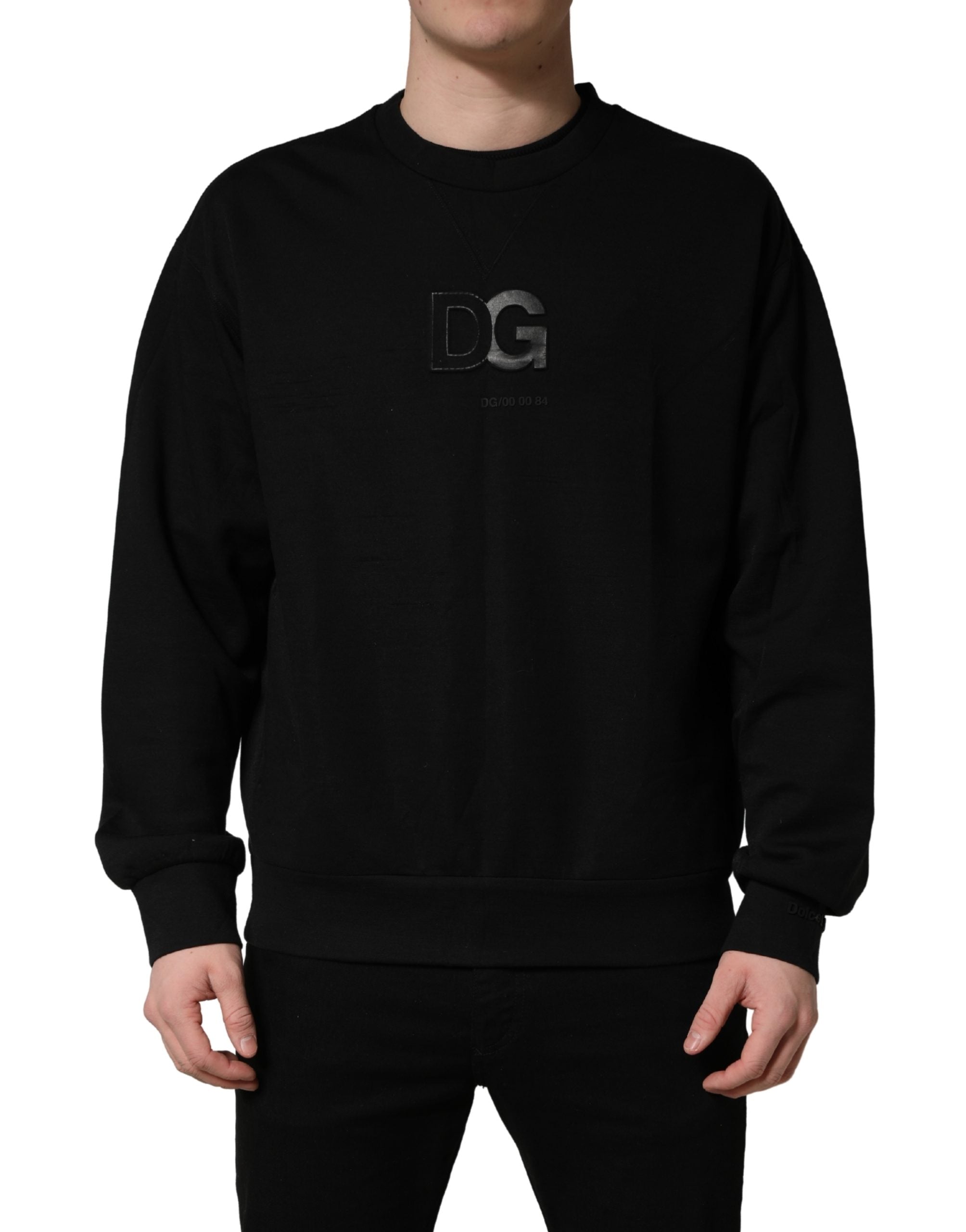 Dolce & Gabbana Black Cotton DG Men CrewNeck Pullover Men's Sweater (Pre-Owned)