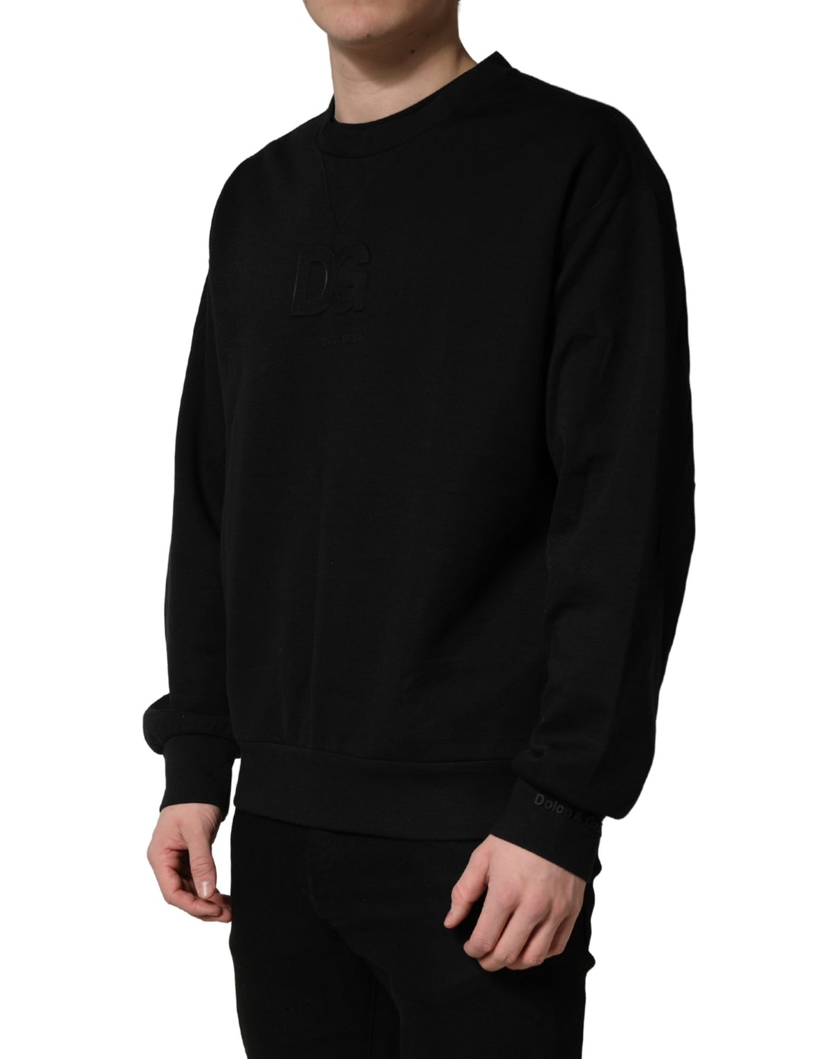 Dolce & Gabbana Black Cotton DG Men CrewNeck Pullover Men's Sweater (Pre-Owned)