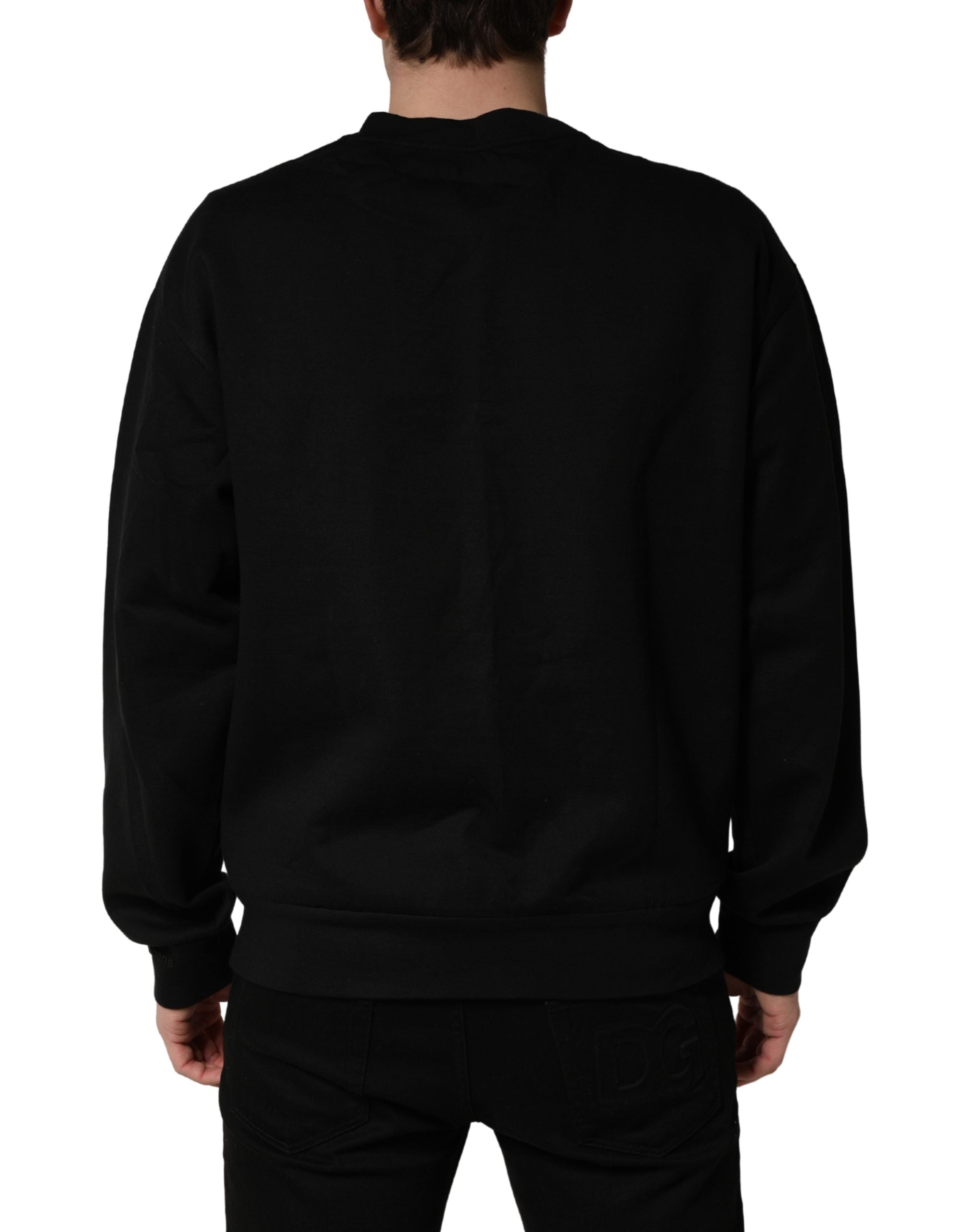 Dolce & Gabbana Black Cotton DG Men CrewNeck Pullover Men's Sweater (Pre-Owned)