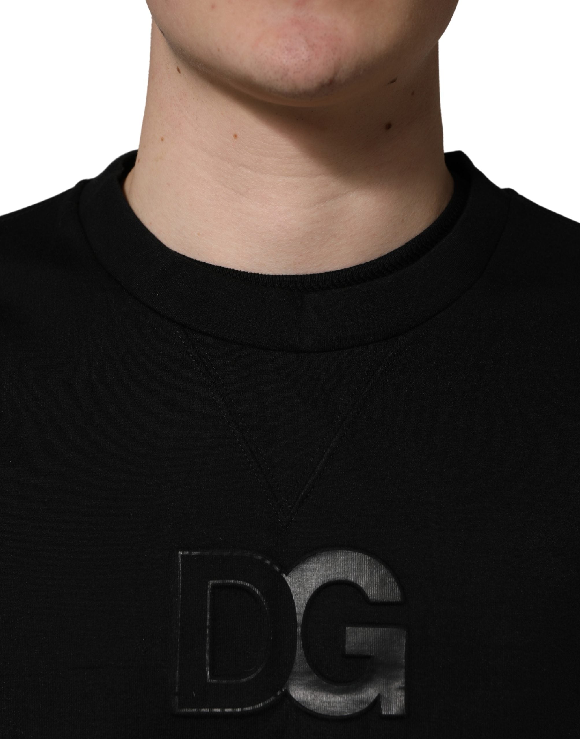 Dolce & Gabbana Black Cotton DG Men CrewNeck Pullover Men's Sweater (Pre-Owned)