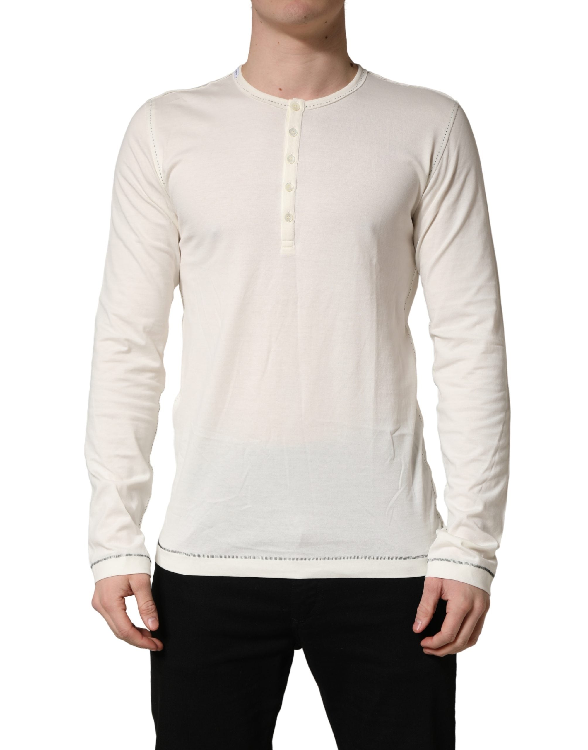 Dolce & Gabbana White Long Sleeves Henley Pullover Men's Sweater