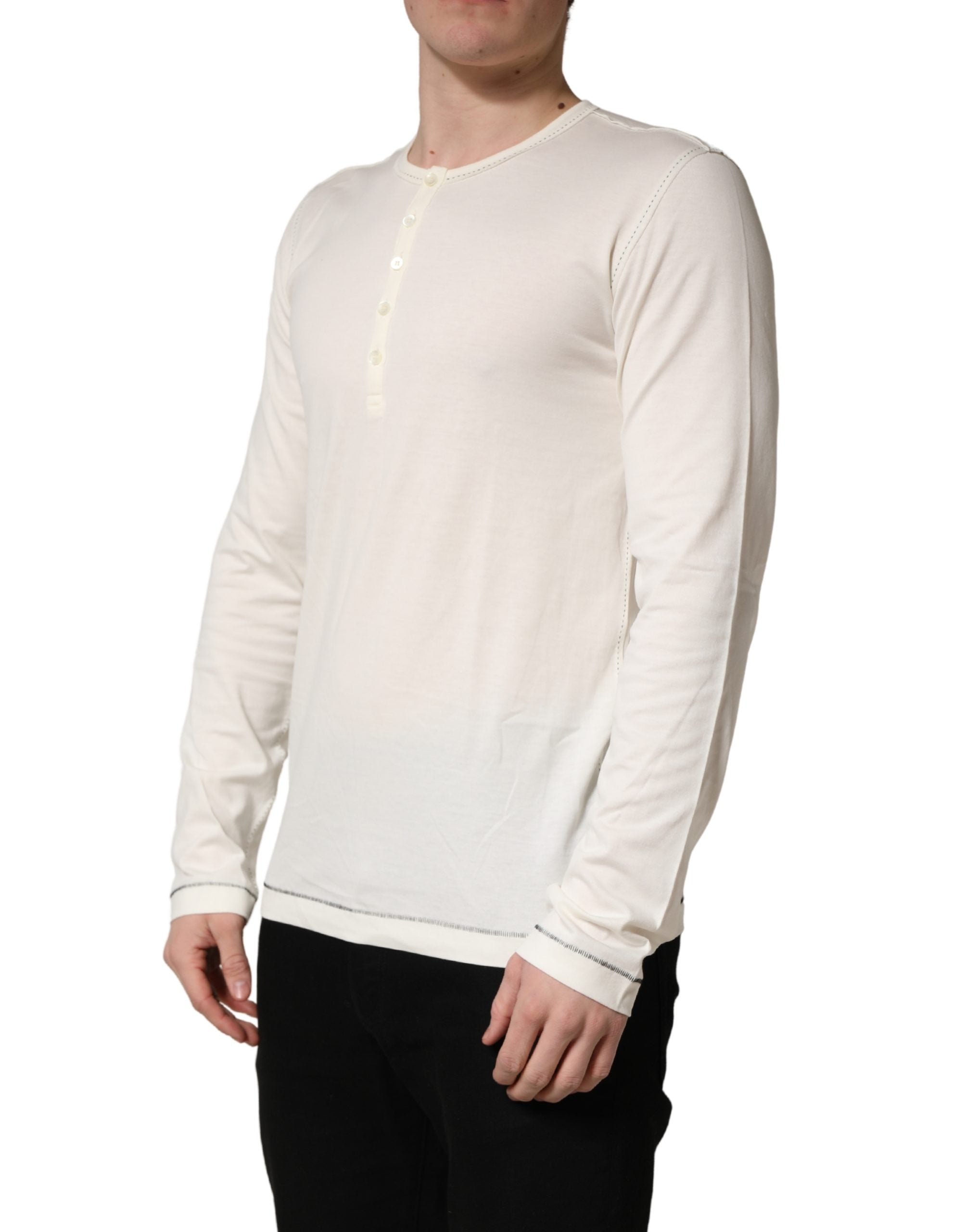 Dolce & Gabbana White Long Sleeves Henley Pullover Men's Sweater