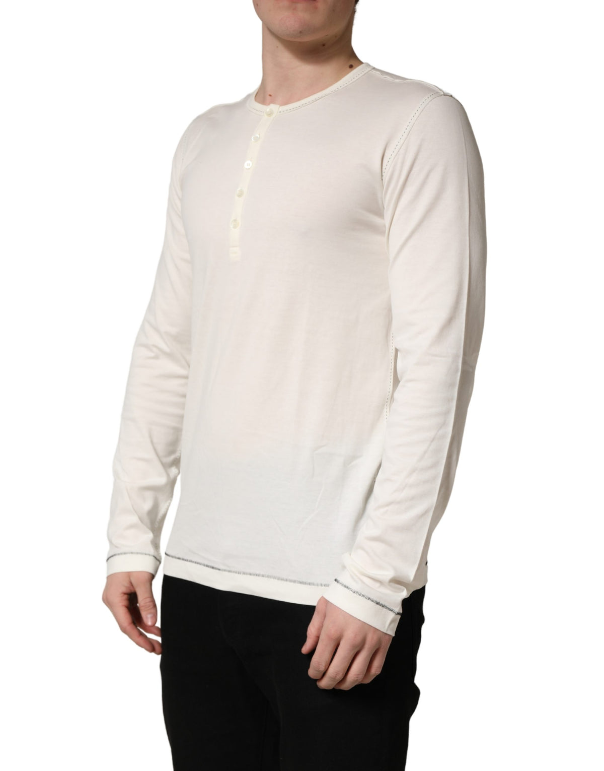 Dolce & Gabbana White Long Sleeves Henley Pullover Men's Sweater