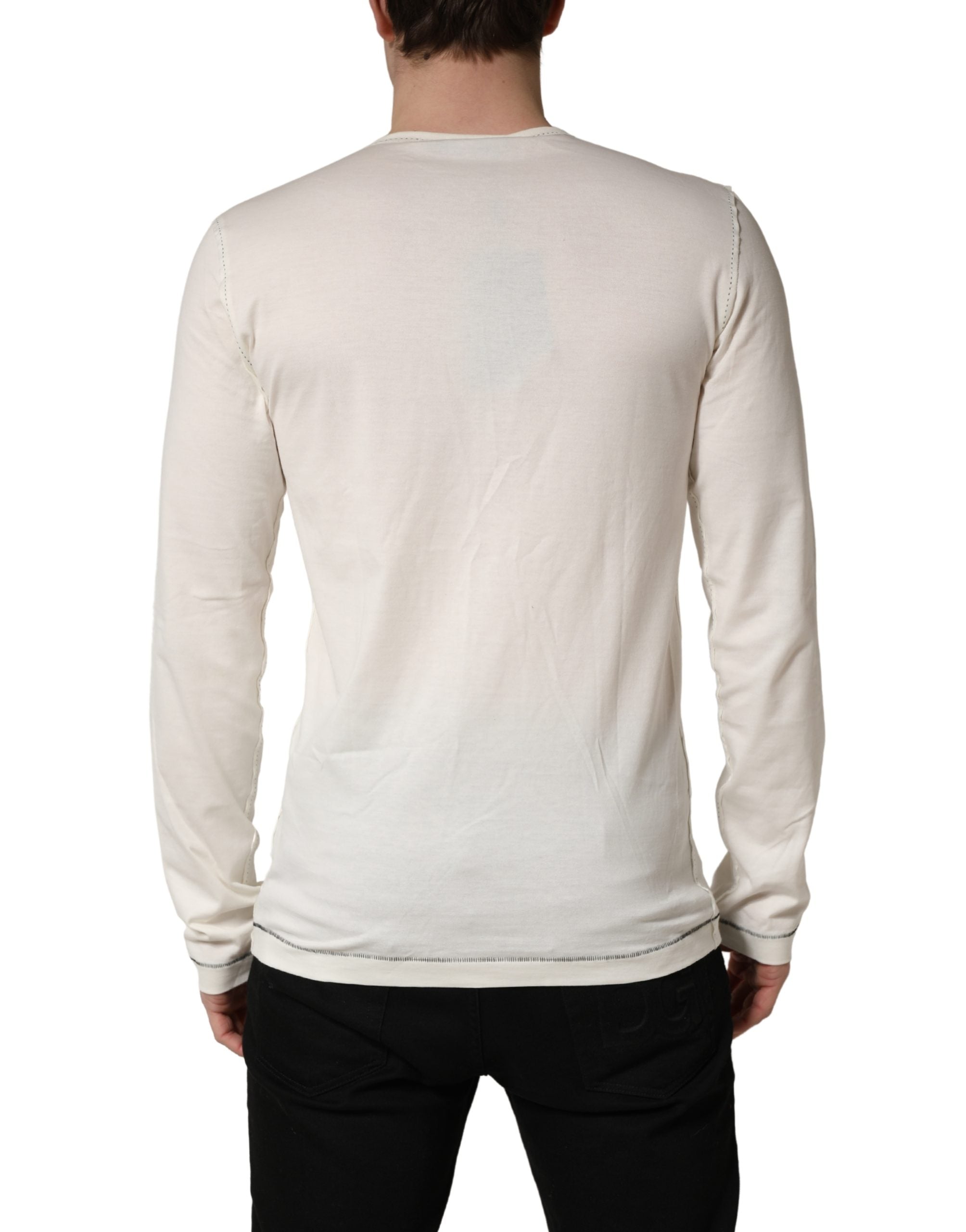 Dolce & Gabbana White Long Sleeves Henley Pullover Men's Sweater