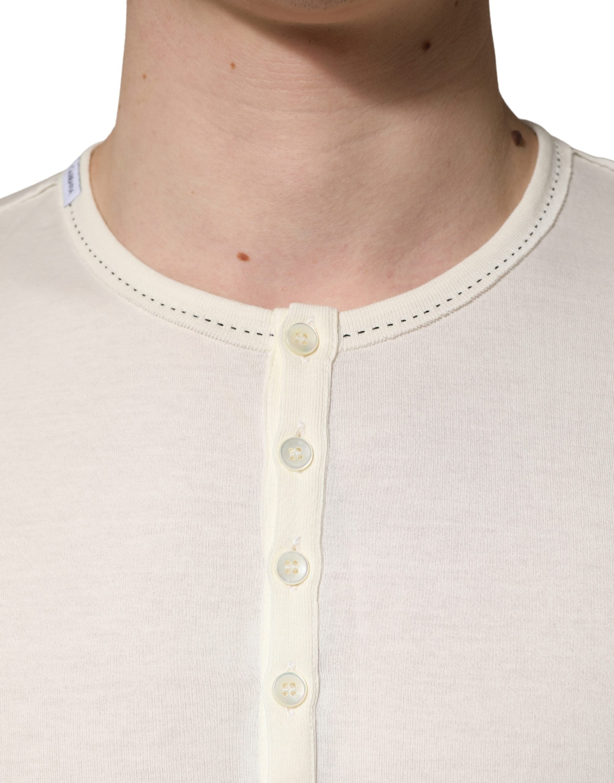 Dolce & Gabbana White Long Sleeves Henley Pullover Men's Sweater