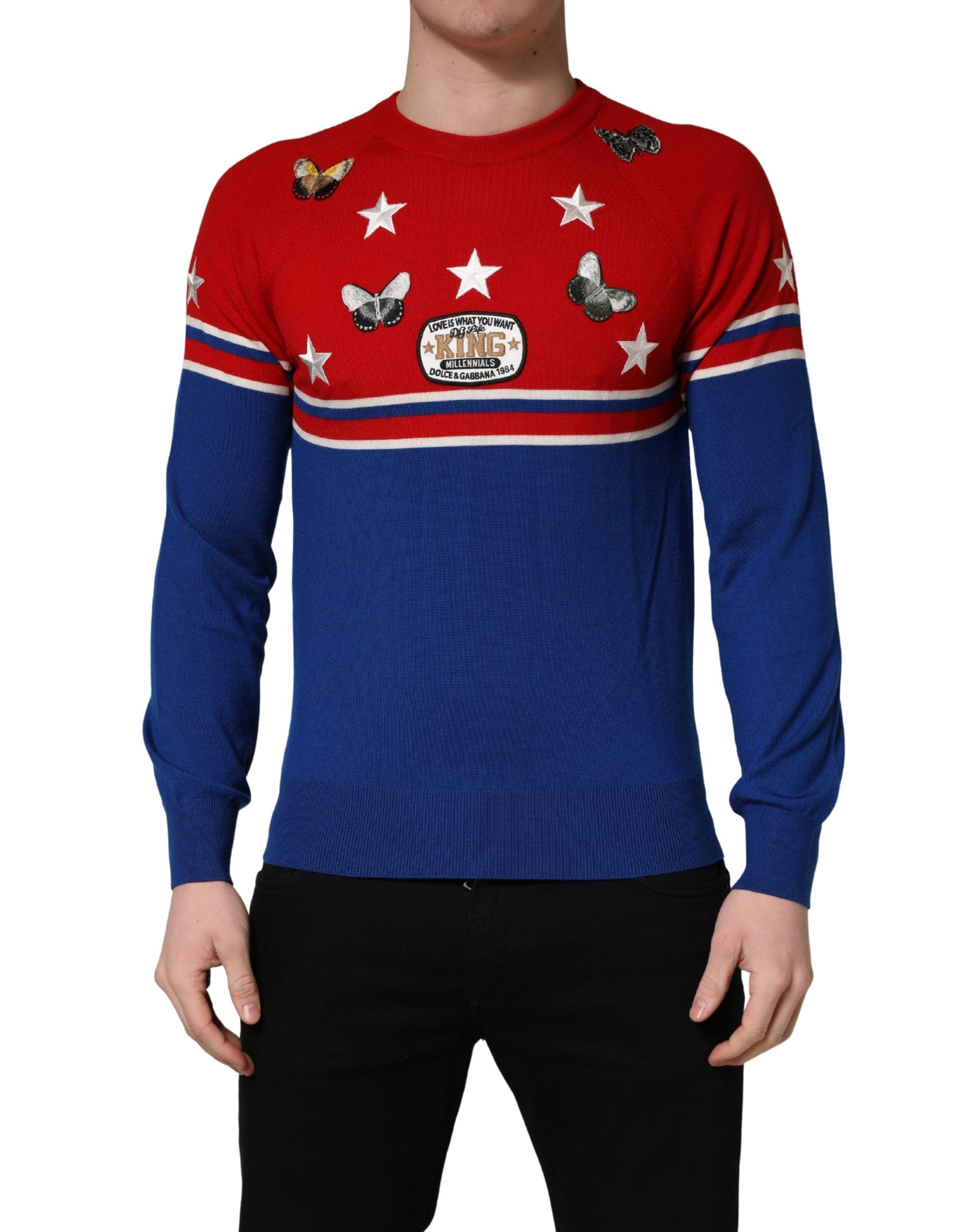 Dolce & Gabbana Multicolor Wool Butterfly Star Men Crew Neck Men's Sweater