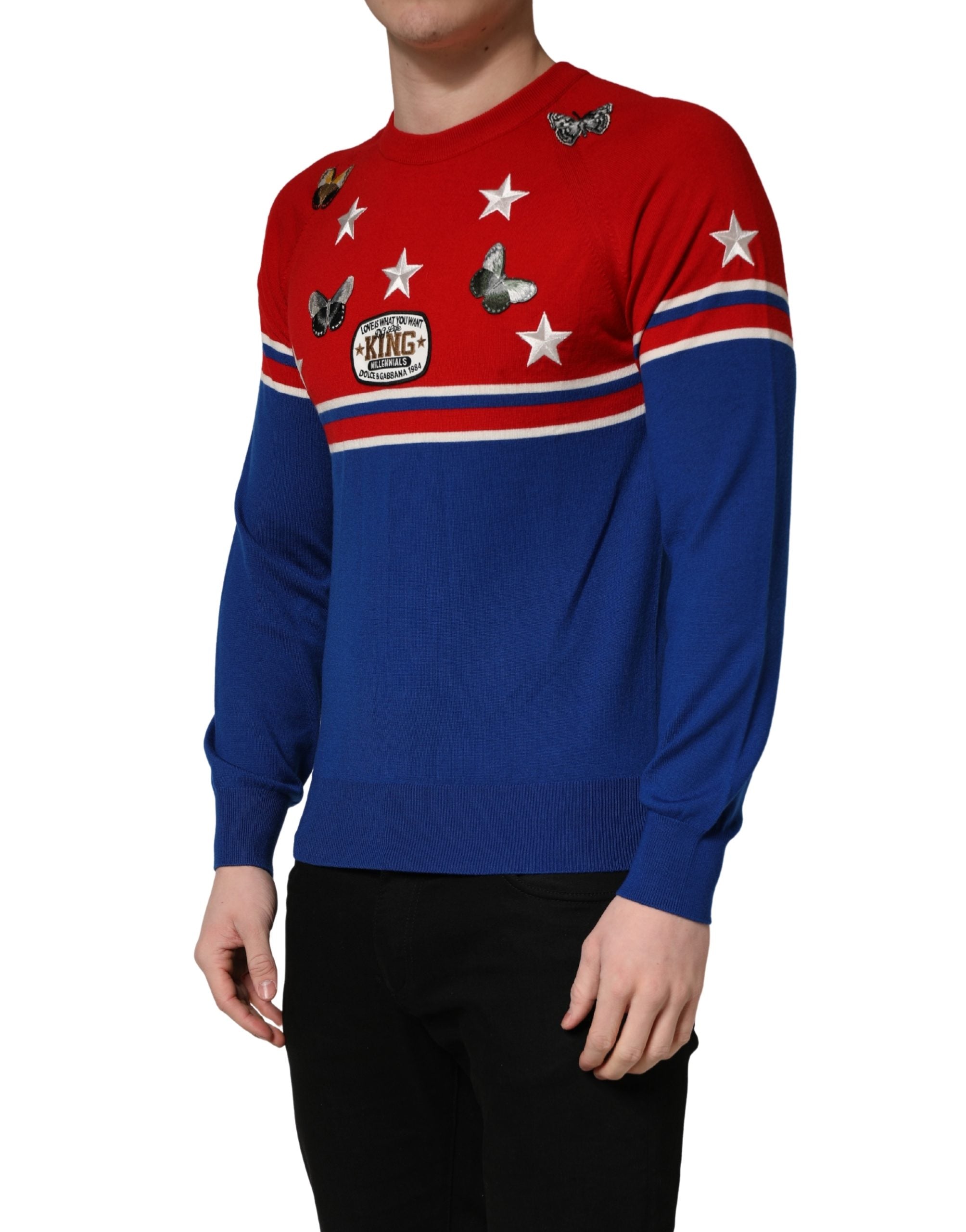 Dolce & Gabbana Multicolor Wool Butterfly Star Men Crew Neck Men's Sweater