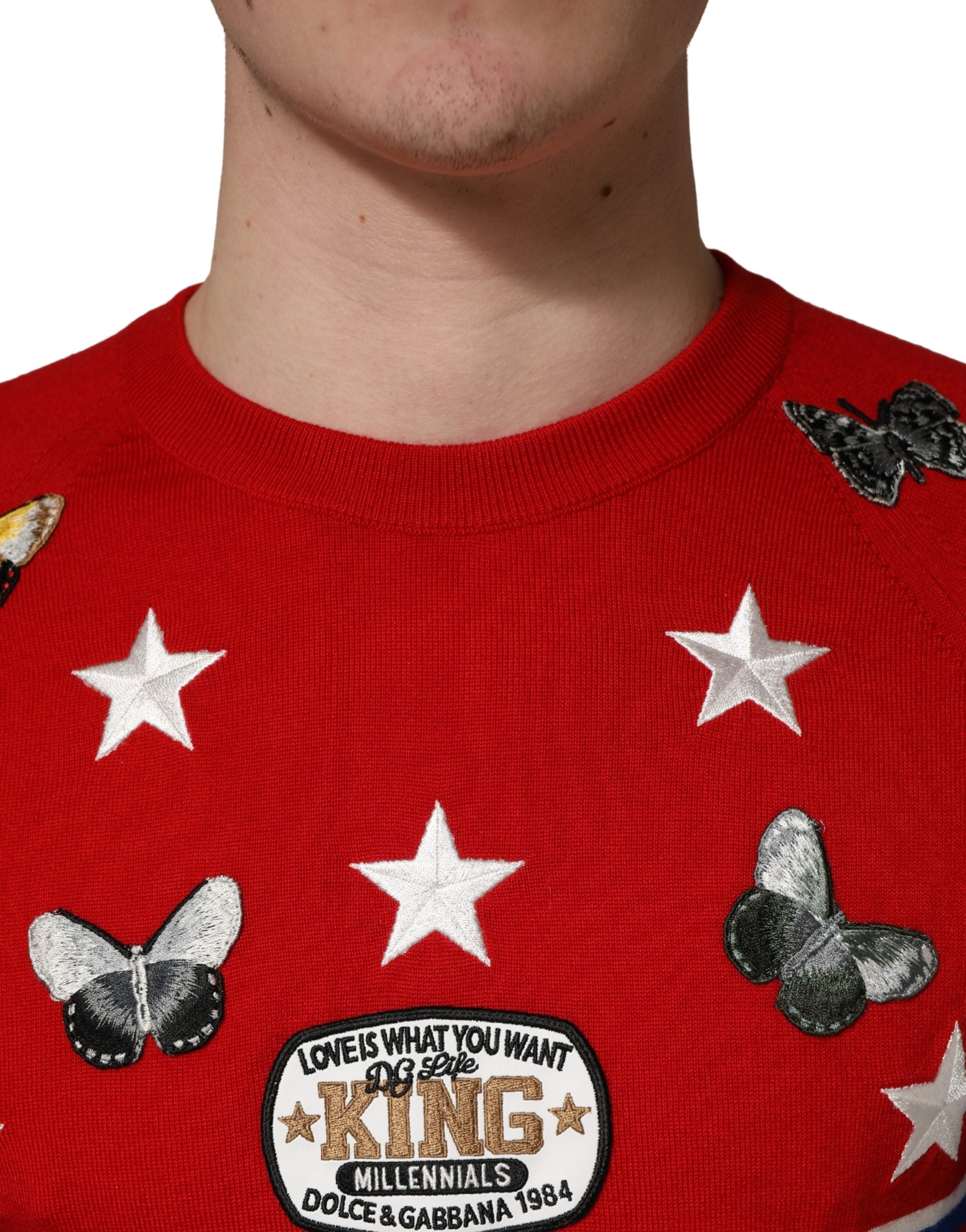 Dolce & Gabbana Multicolor Wool Butterfly Star Men Crew Neck Men's Sweater