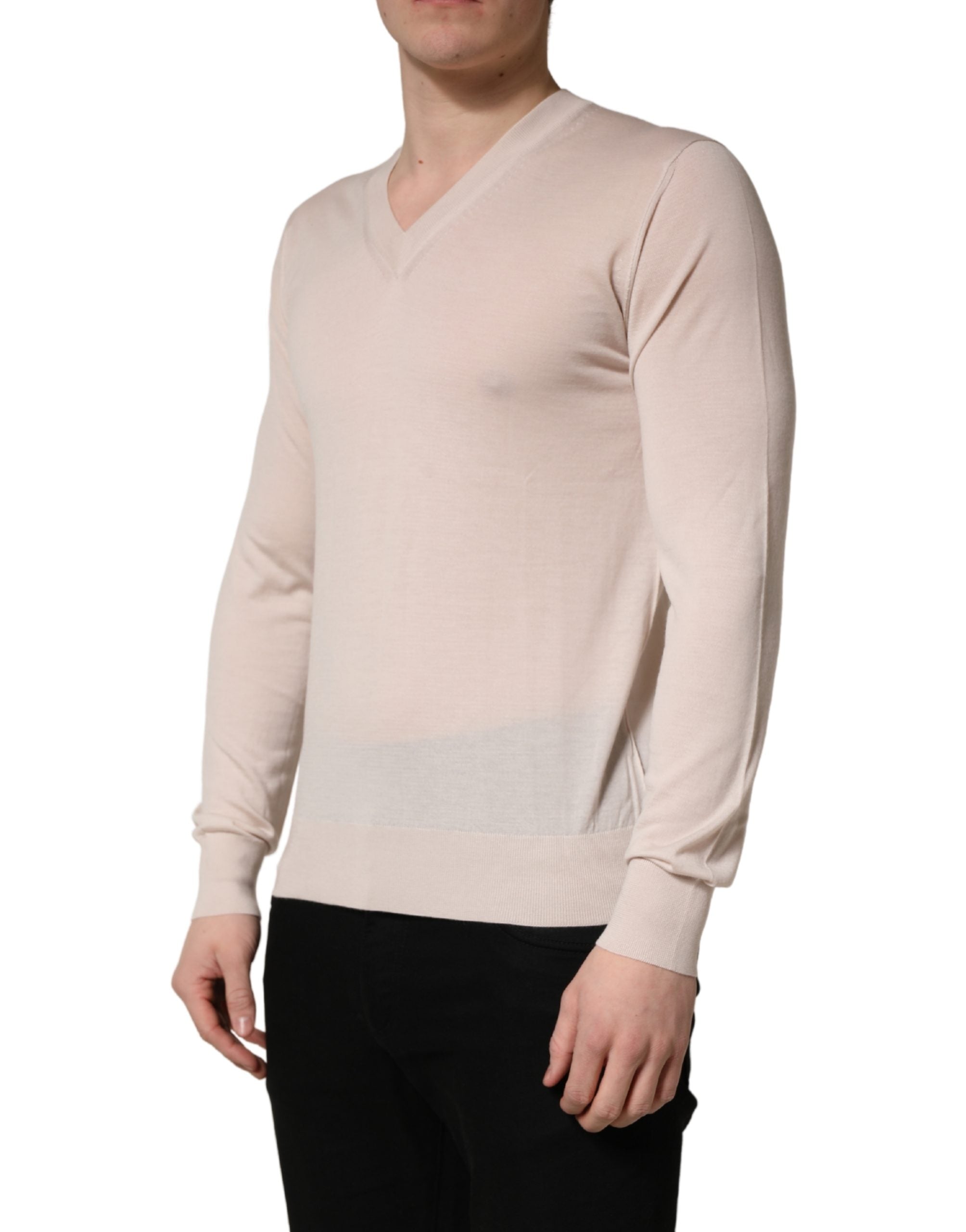 Dolce & Gabbana Beige Cashmere V-neck Men Pullover Men's Sweater
