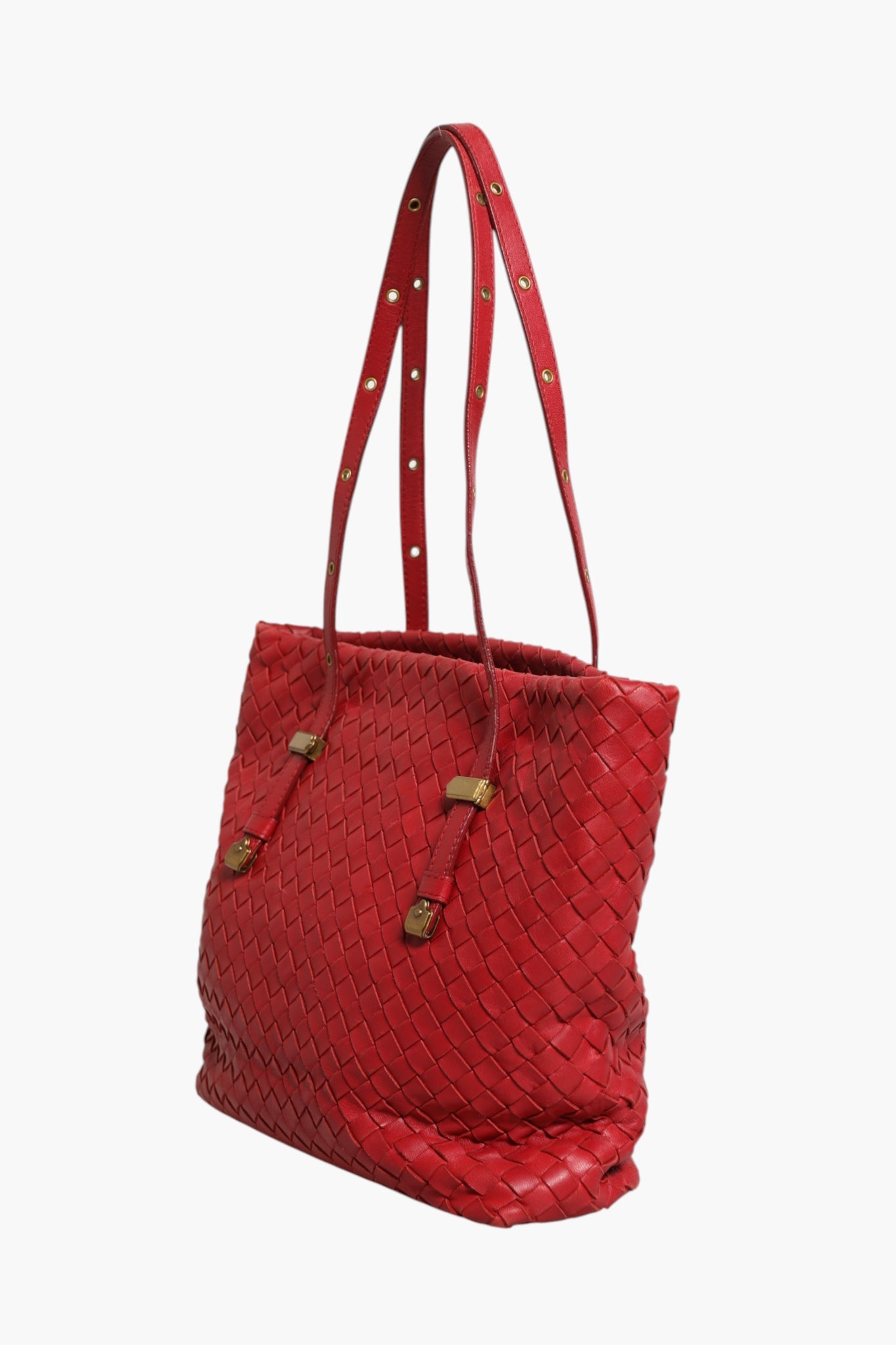 Bottega Veneta Red Intrecciato Leather Tote Women's Bag (Pre-Owned)
