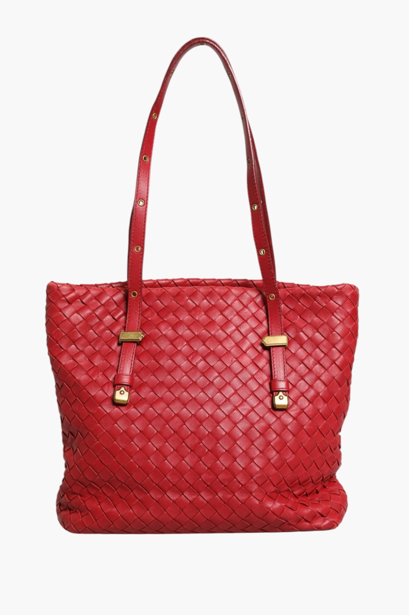 Bottega Veneta Red Intrecciato Leather Tote Women's Bag (Pre-Owned)