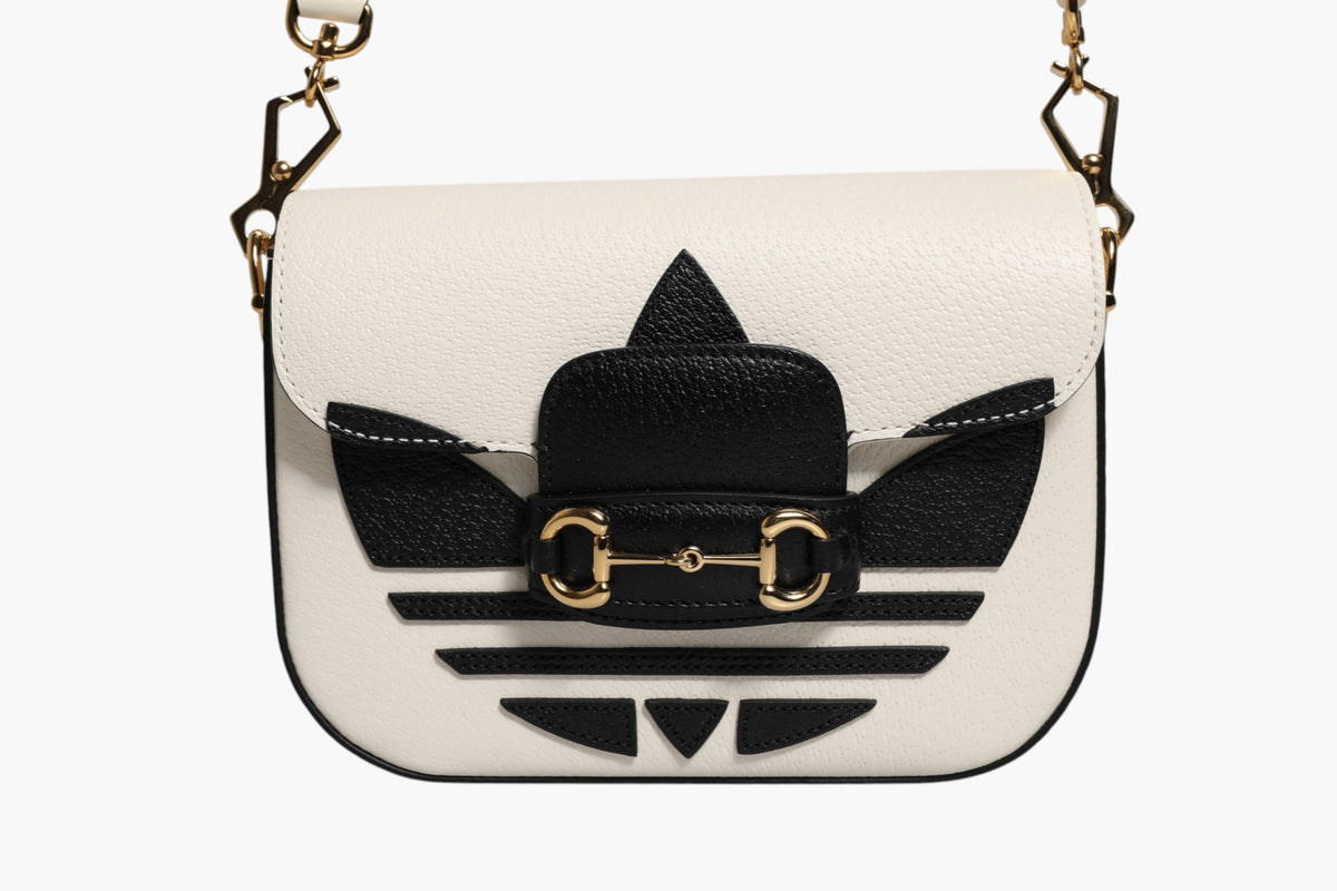 Gucci Gucci x Adidas Horsebit 1955 White Black Calfskin Leather Shoulder Women's Bag (Pre-Owned)