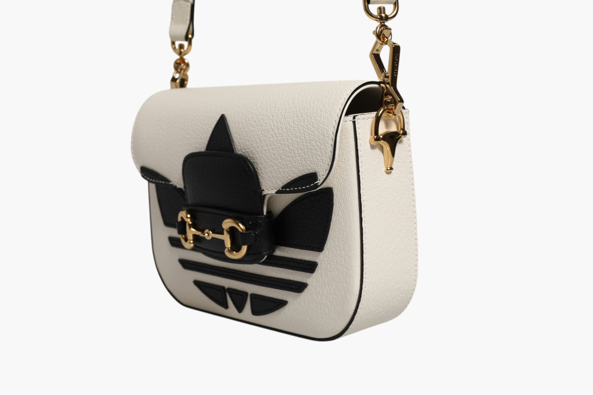 Gucci Gucci x Adidas Horsebit 1955 White Black Calfskin Leather Shoulder Women's Bag (Pre-Owned)