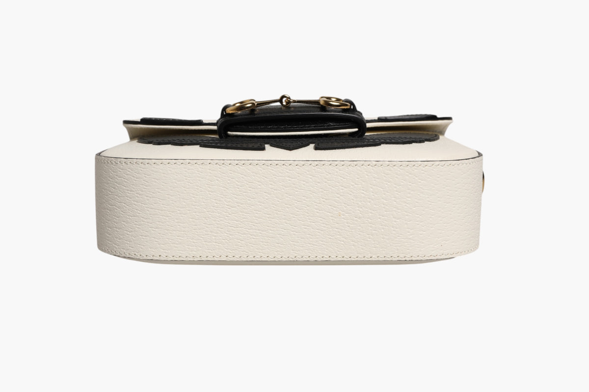 Gucci Gucci x Adidas Horsebit 1955 White Black Calfskin Leather Shoulder Women's Bag (Pre-Owned)