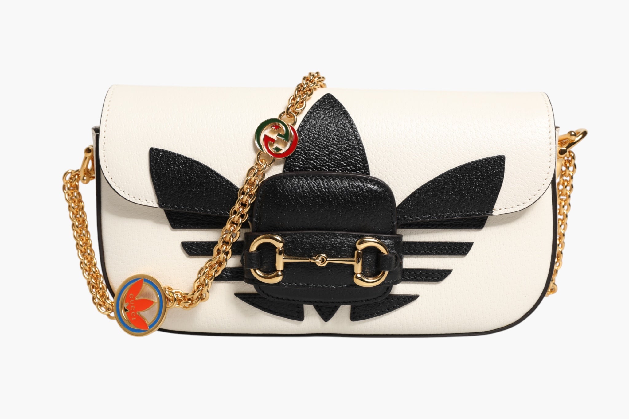 Gucci Gucci x Adidas Horsebit 1955 White Black Calfskin Leather Shoulder Women's Bag (Pre-Owned)