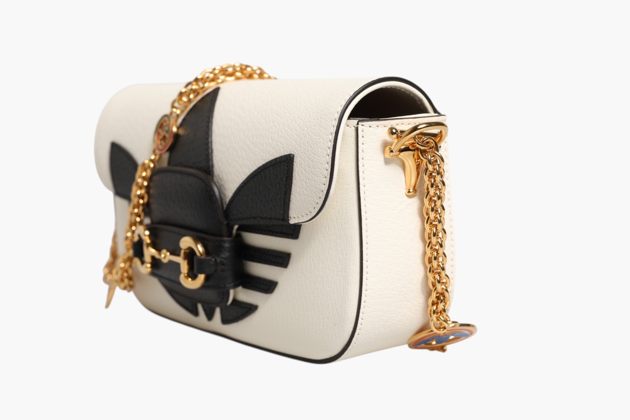 Gucci Gucci x Adidas Horsebit 1955 White Black Calfskin Leather Shoulder Women's Bag (Pre-Owned)