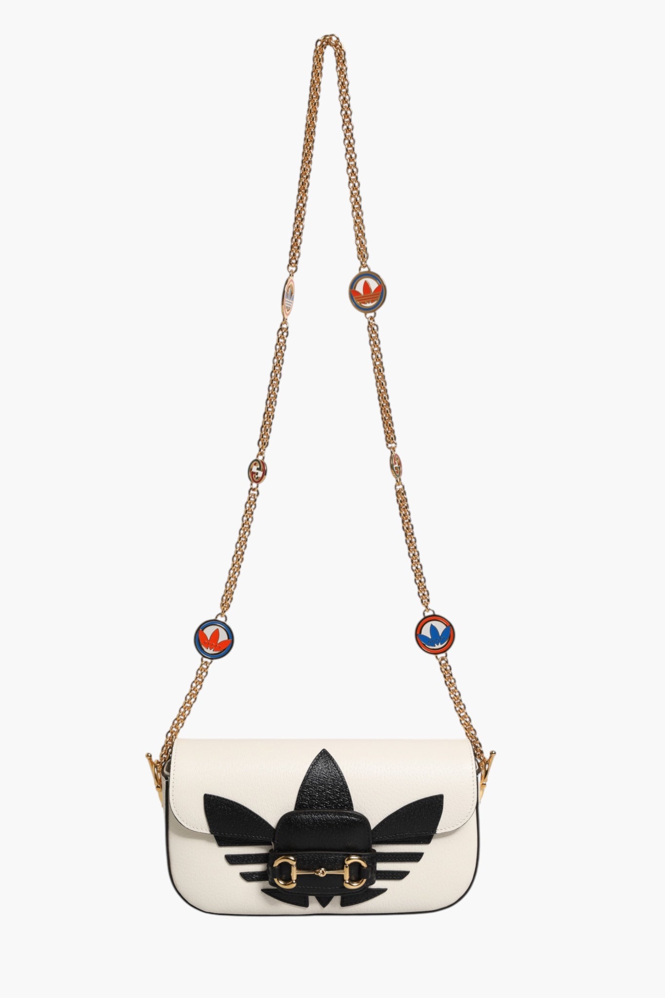 Gucci Gucci x Adidas Horsebit 1955 White Black Calfskin Leather Shoulder Women's Bag (Pre-Owned)