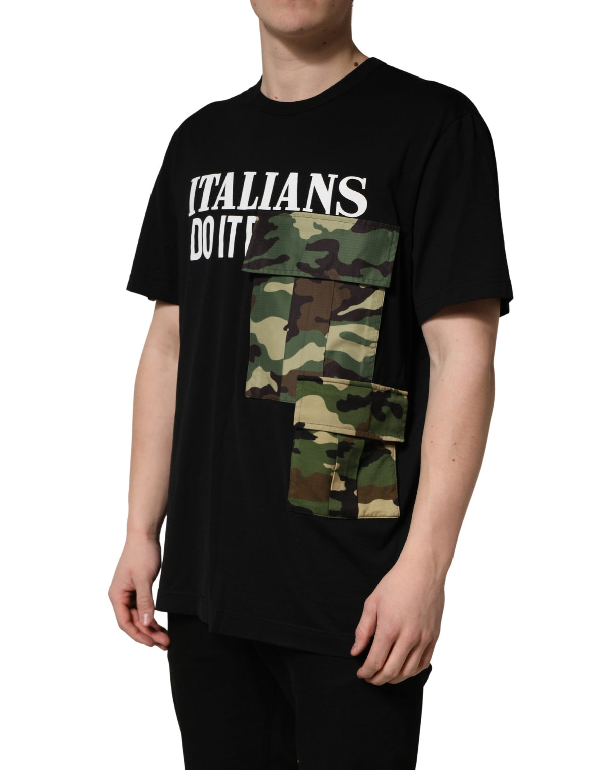 Dolce & Gabbana Black Camouflage Graphic Cotton Crewneck Men's T-shirt