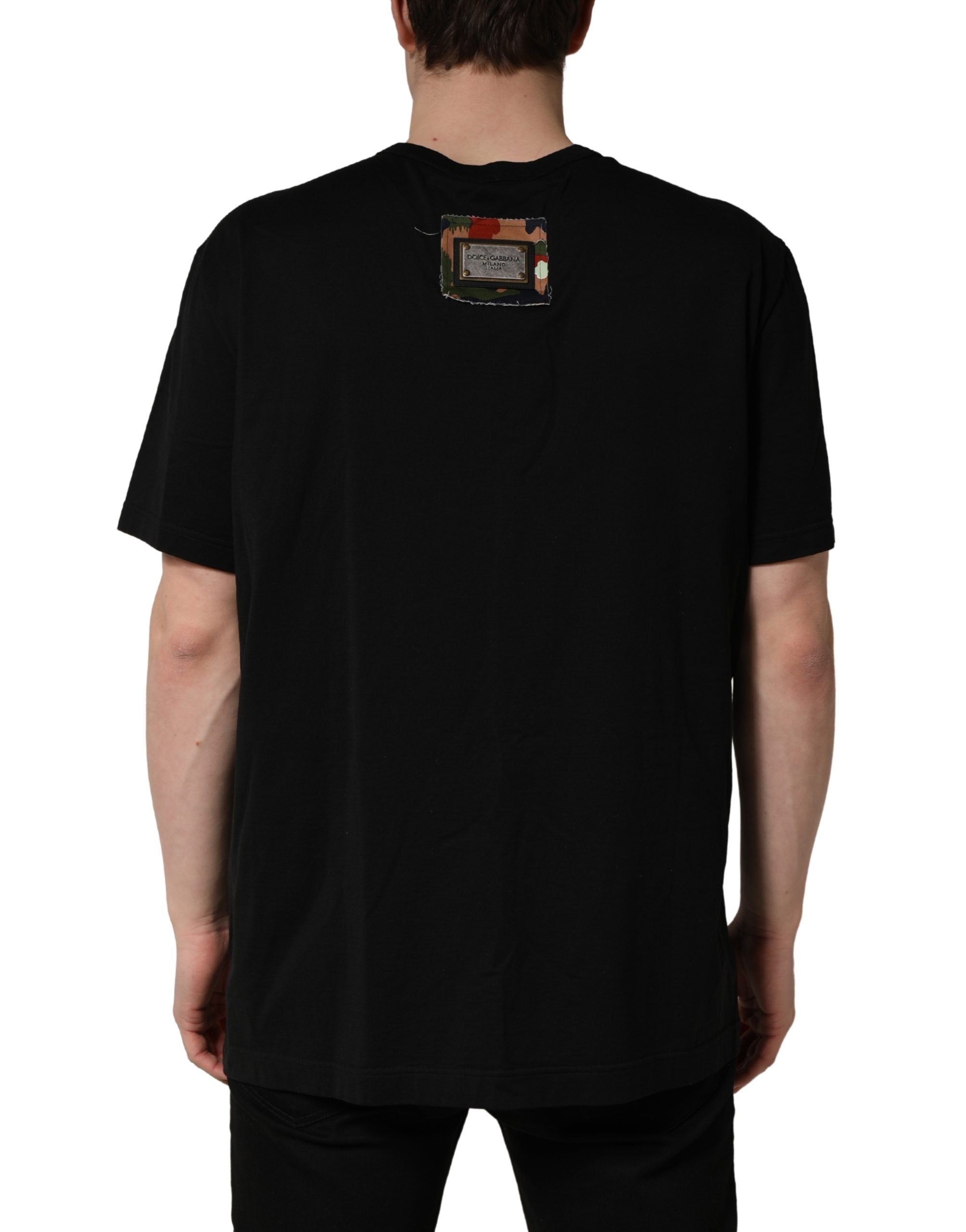 Dolce & Gabbana Black Camouflage Graphic Cotton Crewneck Men's T-shirt